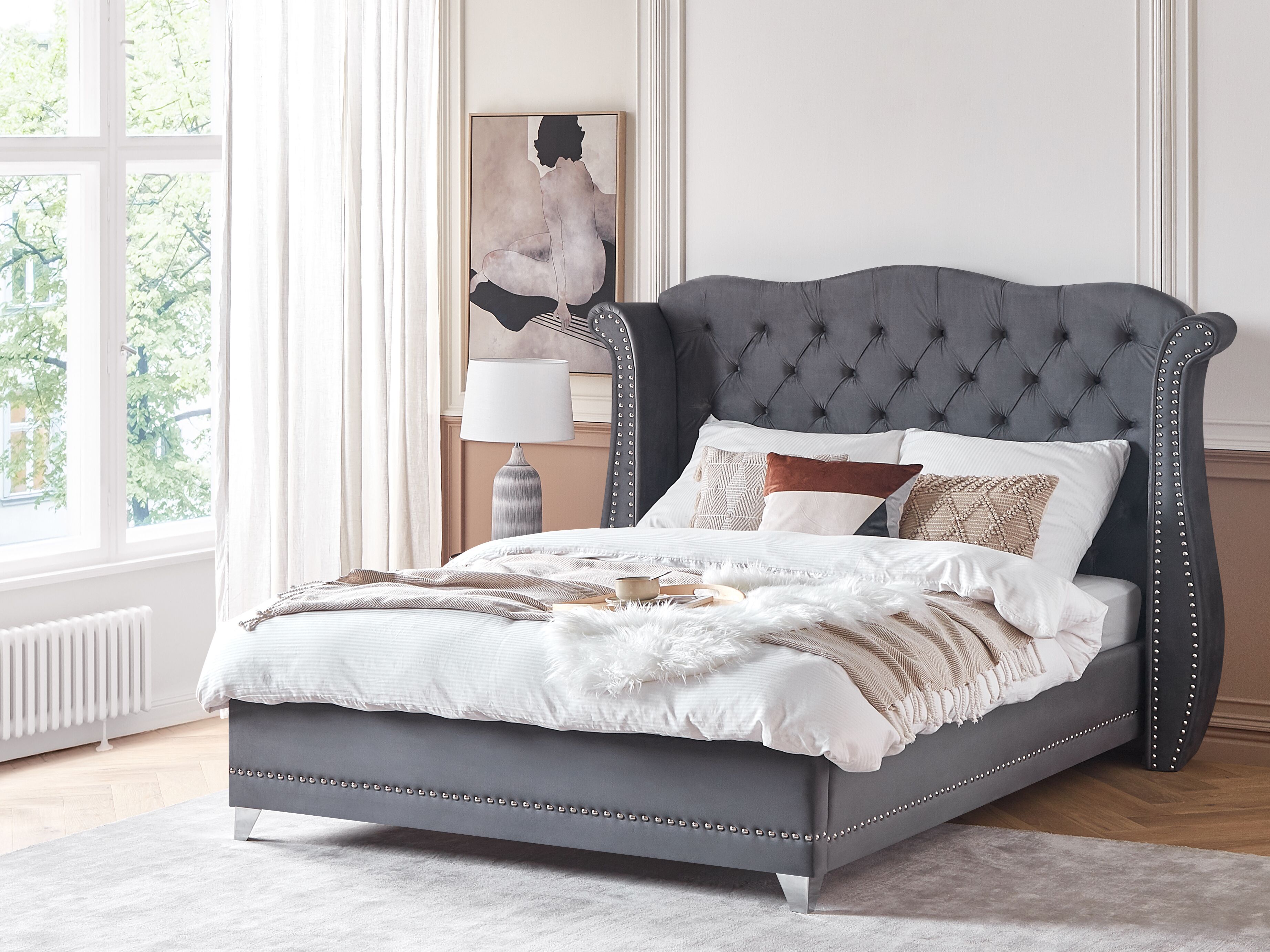 Bed Velvet AYETTE 180 x 200 cm (EU Super King) Grey