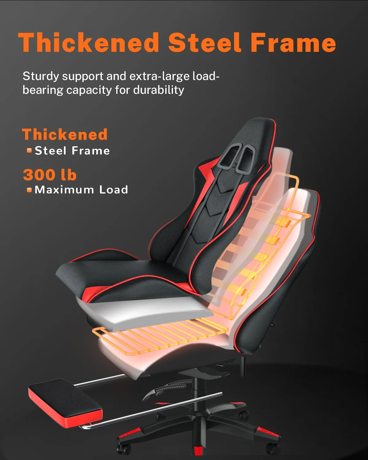 Bigzzia Gaming Chair with Footrest, Gaming Chair for Adult with Headrest and Lumbar Support,Red - Image 12