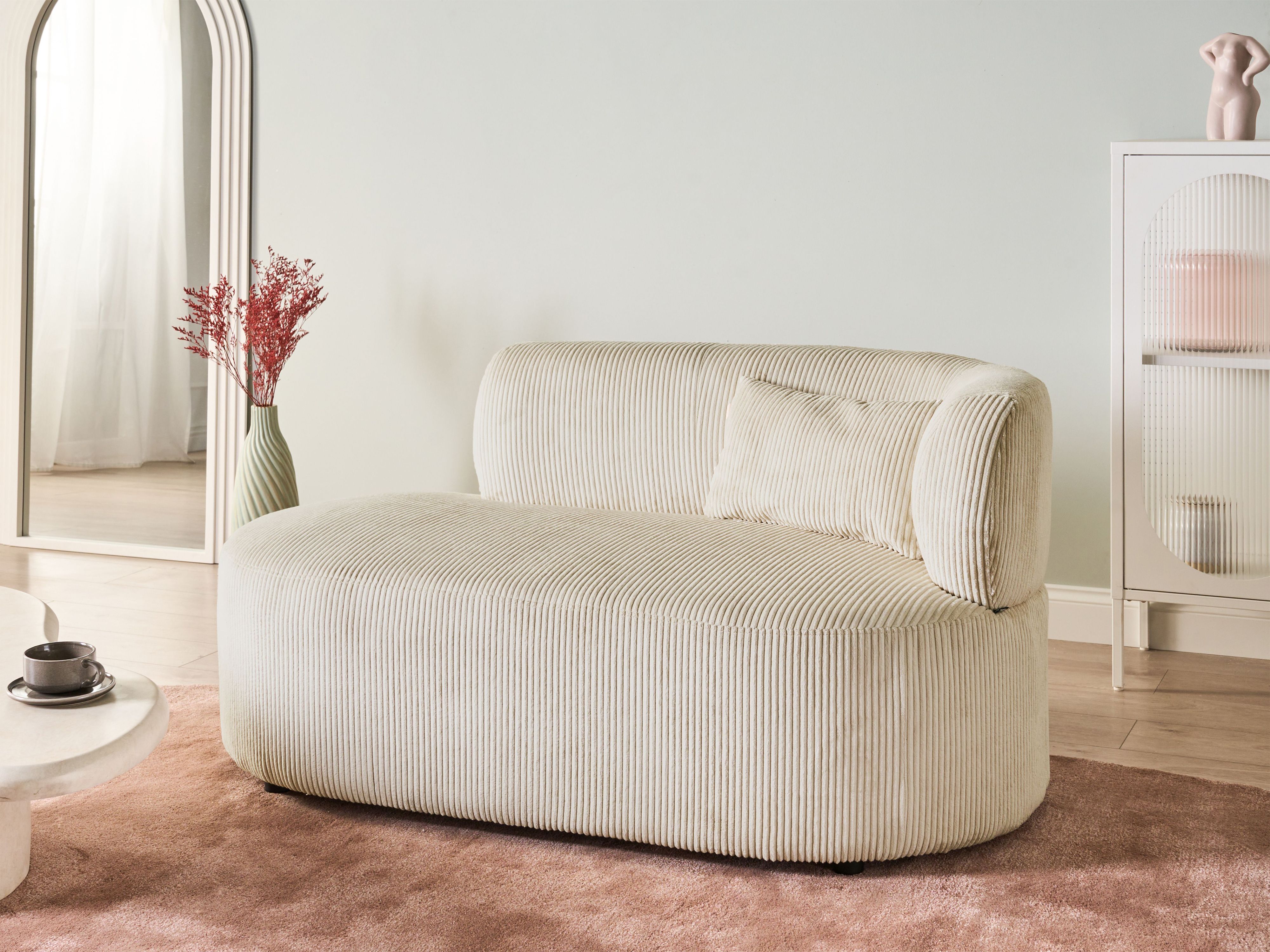 Right-Hand Chaise Lounge VANVEY Corduroy Light Beige