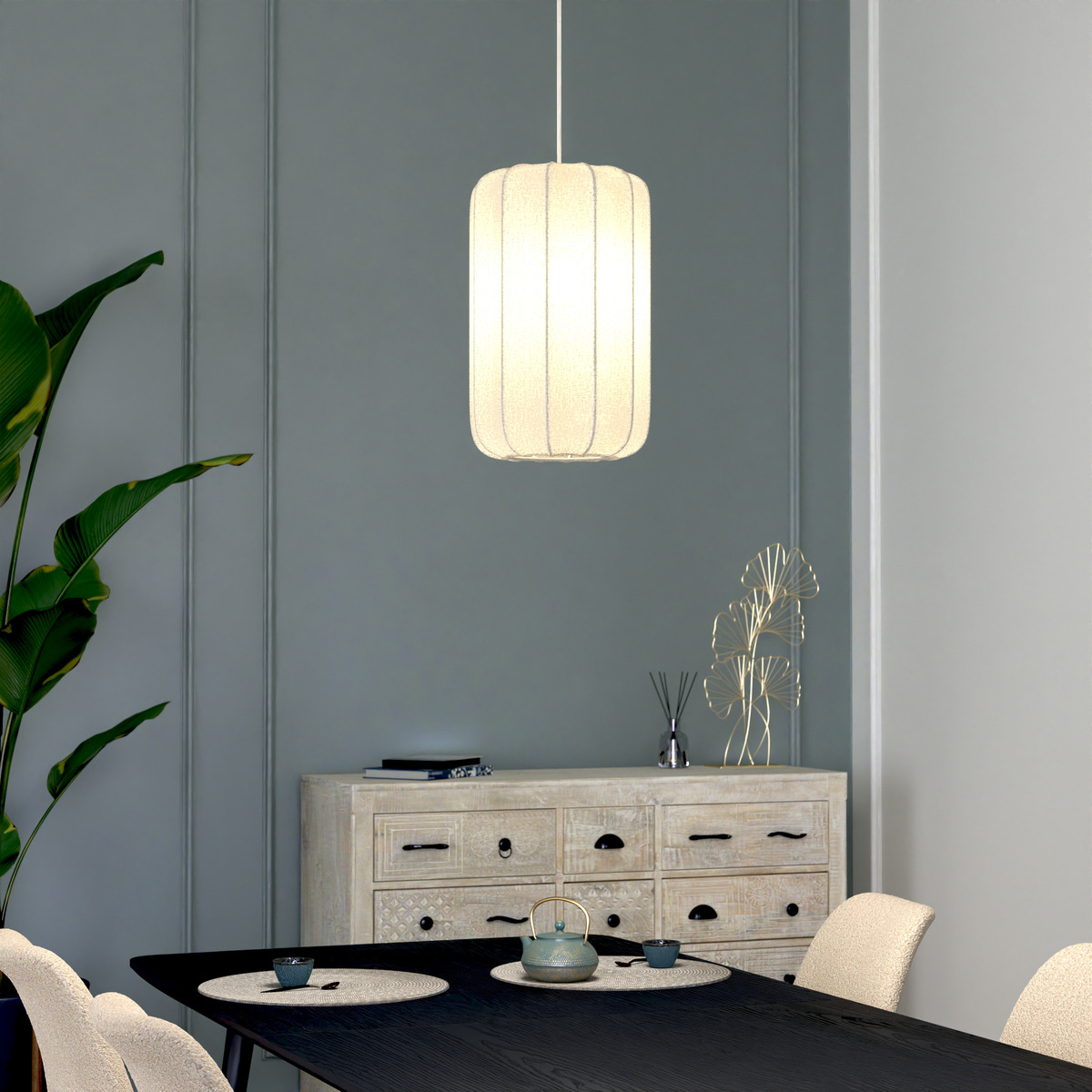 Pendant Light "Tobie" Cotton, White, D.25 cm