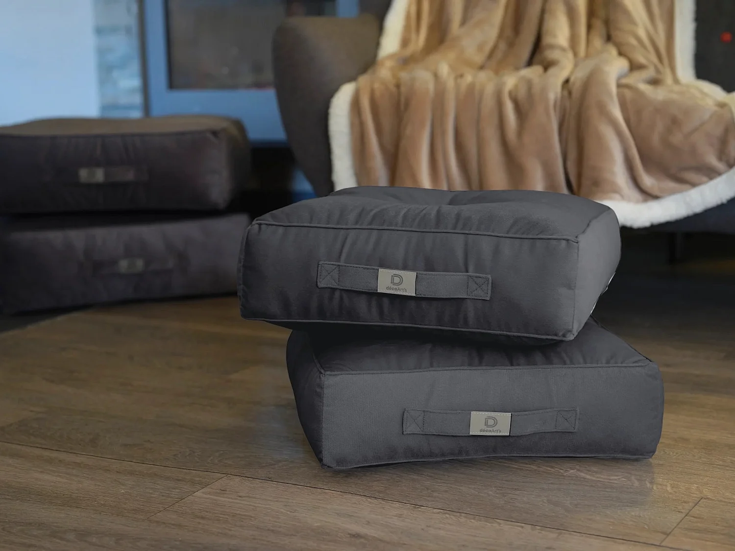 Pouf en velours 50 x 50 x 14 cm ensemble de 2 - gris foncé