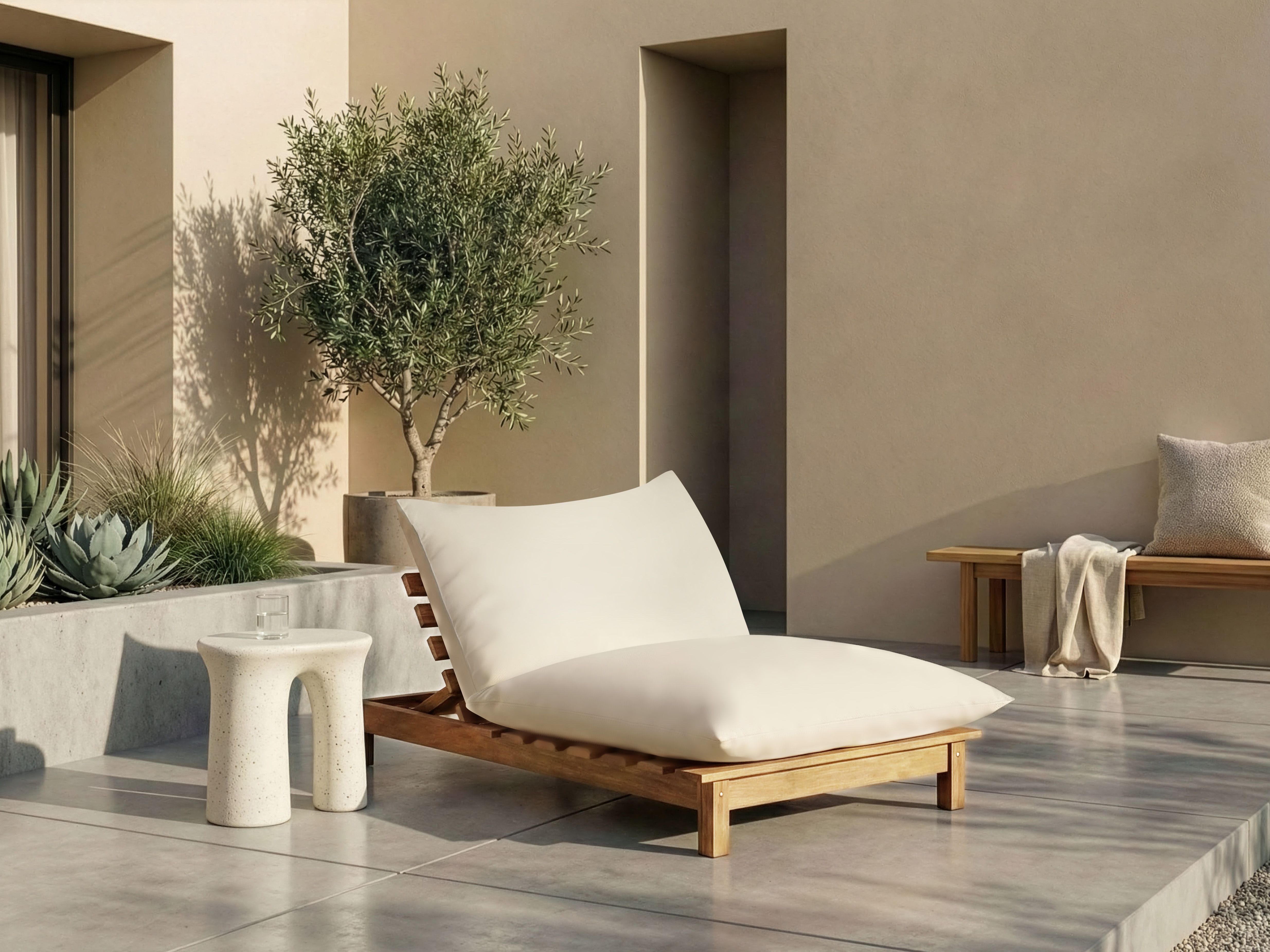 Sun Lounger with Cushion SUNO Acacia Wood Light Brown