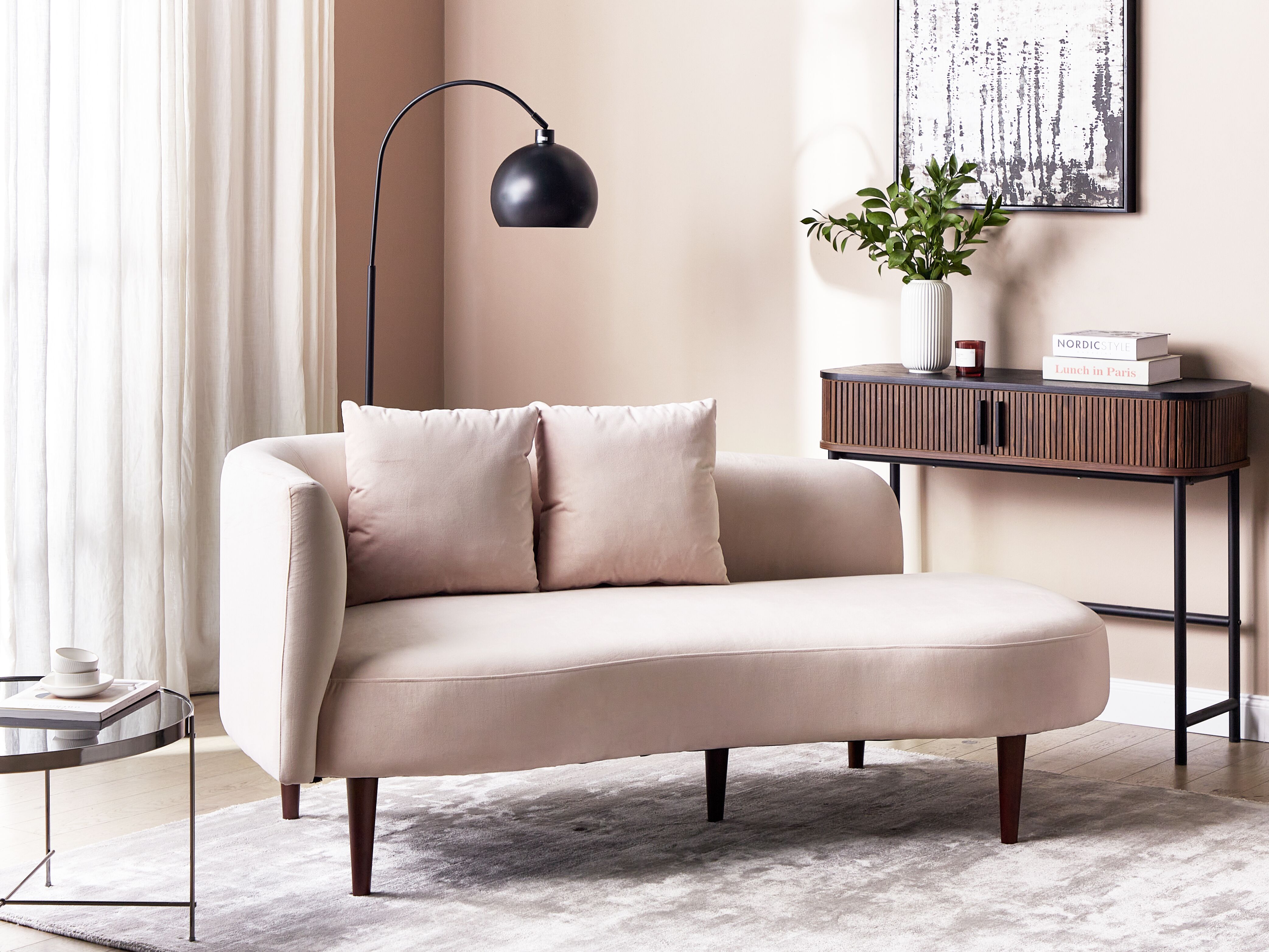 Left-Hand Chaise Lounge CHAUMONT Velvet Pastel Pink