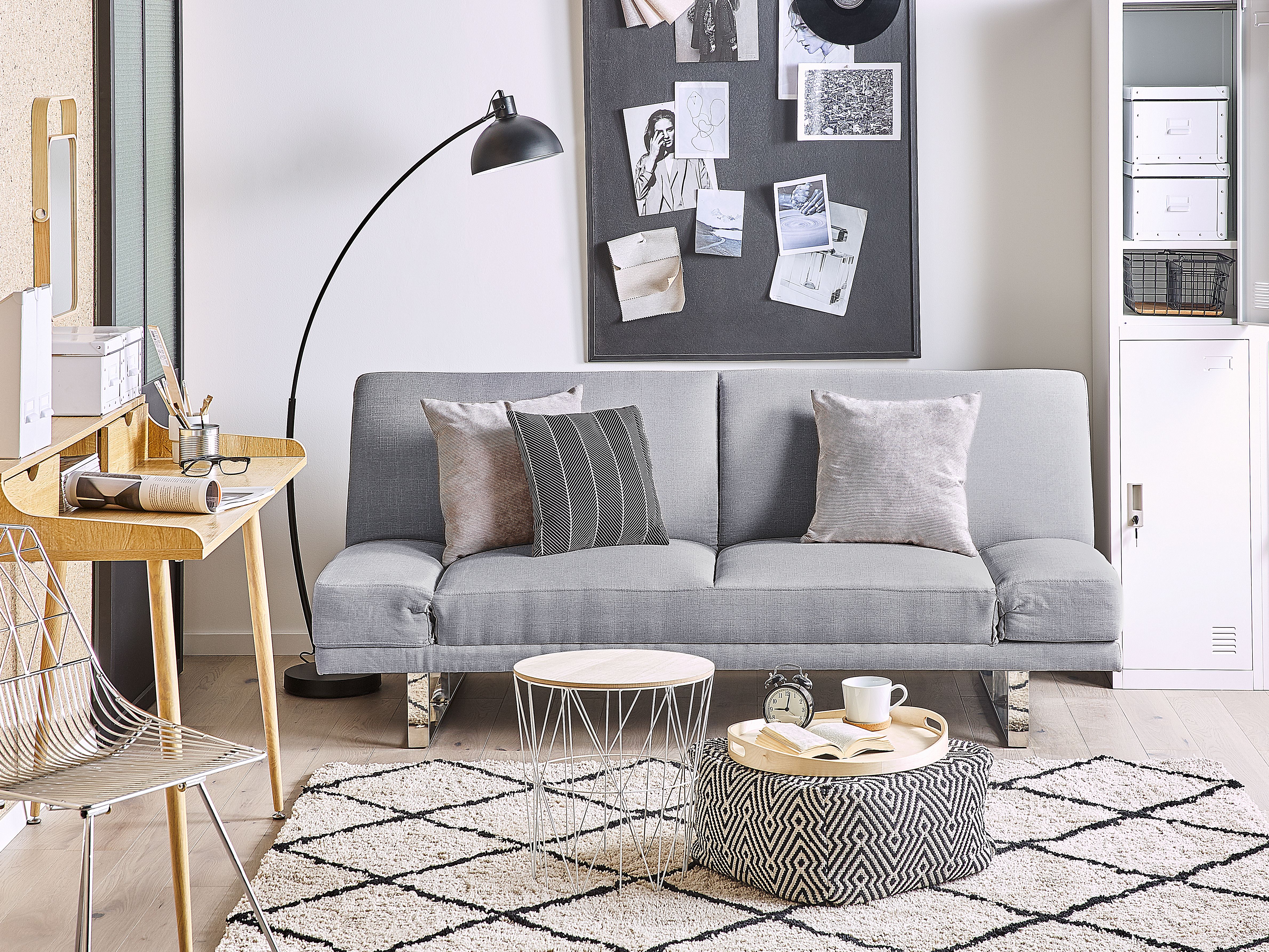 Sofa Bed 2 Seater YORK Fabric Light Grey