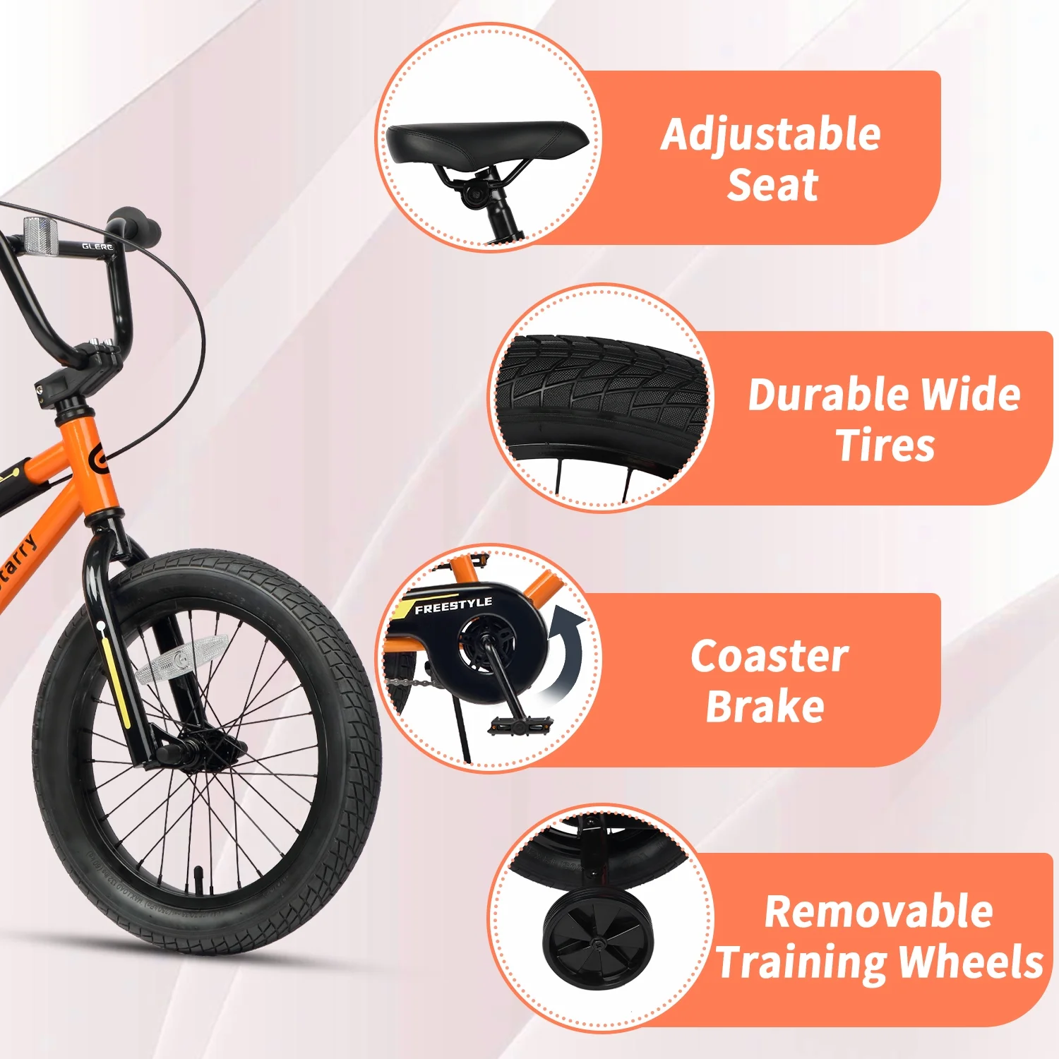 Glerc 14 Inch Little Kids Bike BMX Style Bicycle with Training Wheels Coaster Brake for 3 4 5 Years Old Boys Girls, Blue - Image 23