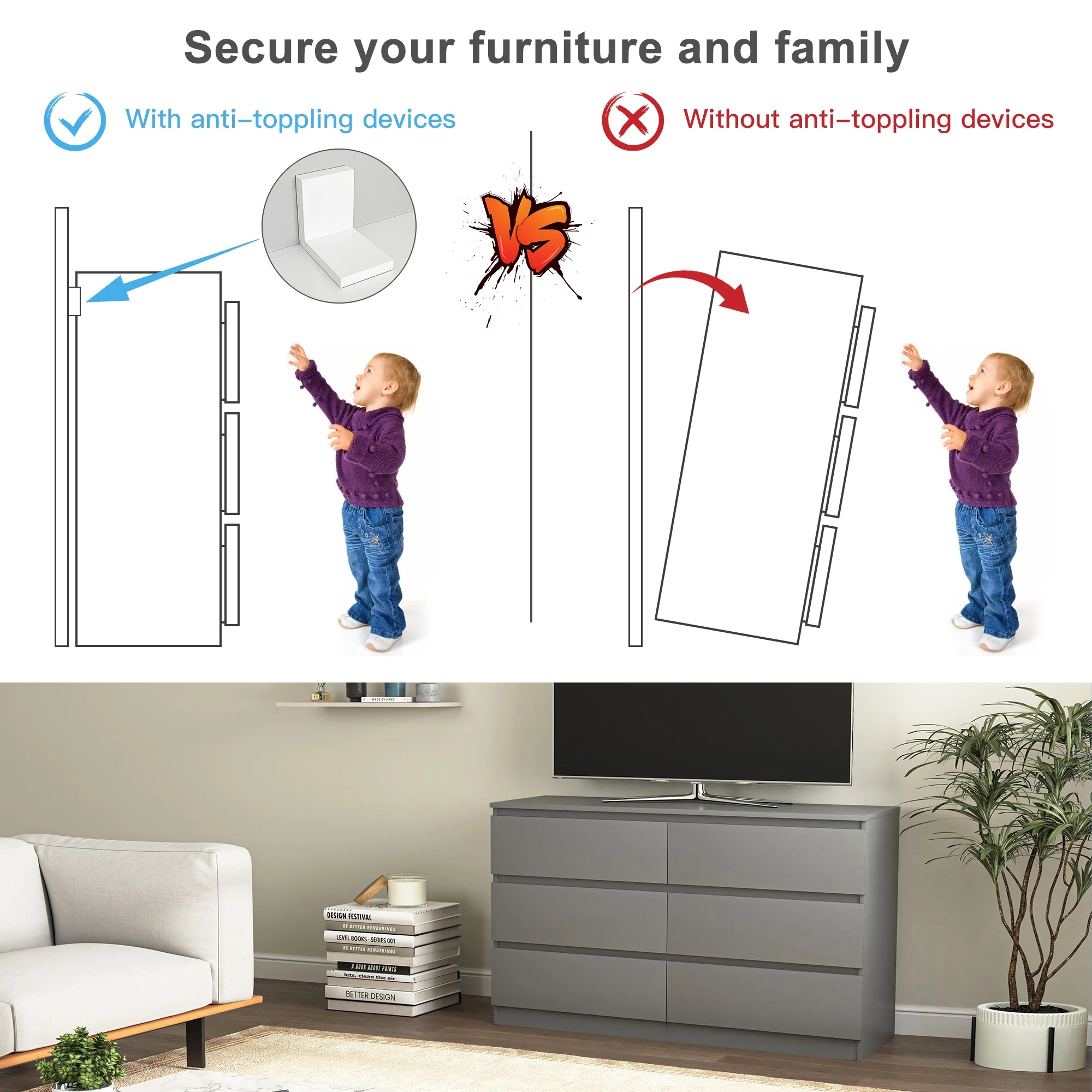 Kadyn White Chest of Drawer, 6 Double Drawer Dresser for Bedroom, Modern Storage Cabinet for Living Room, Dresser - Image 135