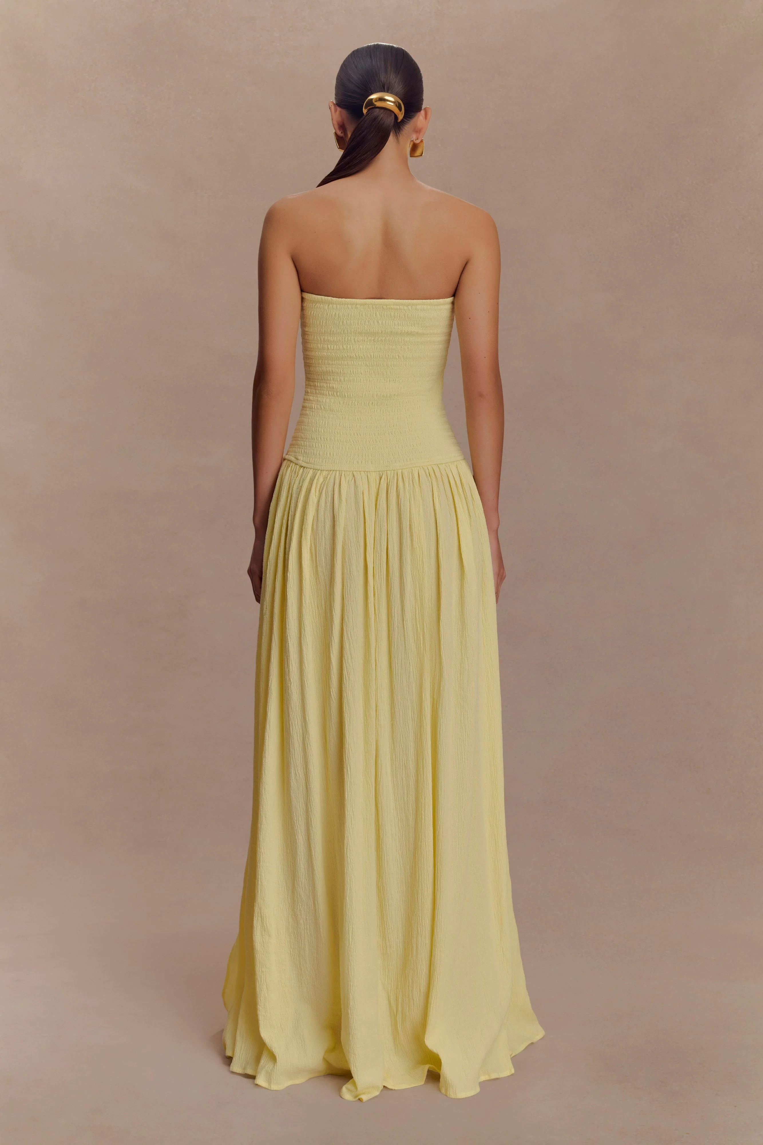 Maureen Cotton Shirring Maxi Dress - Lemon