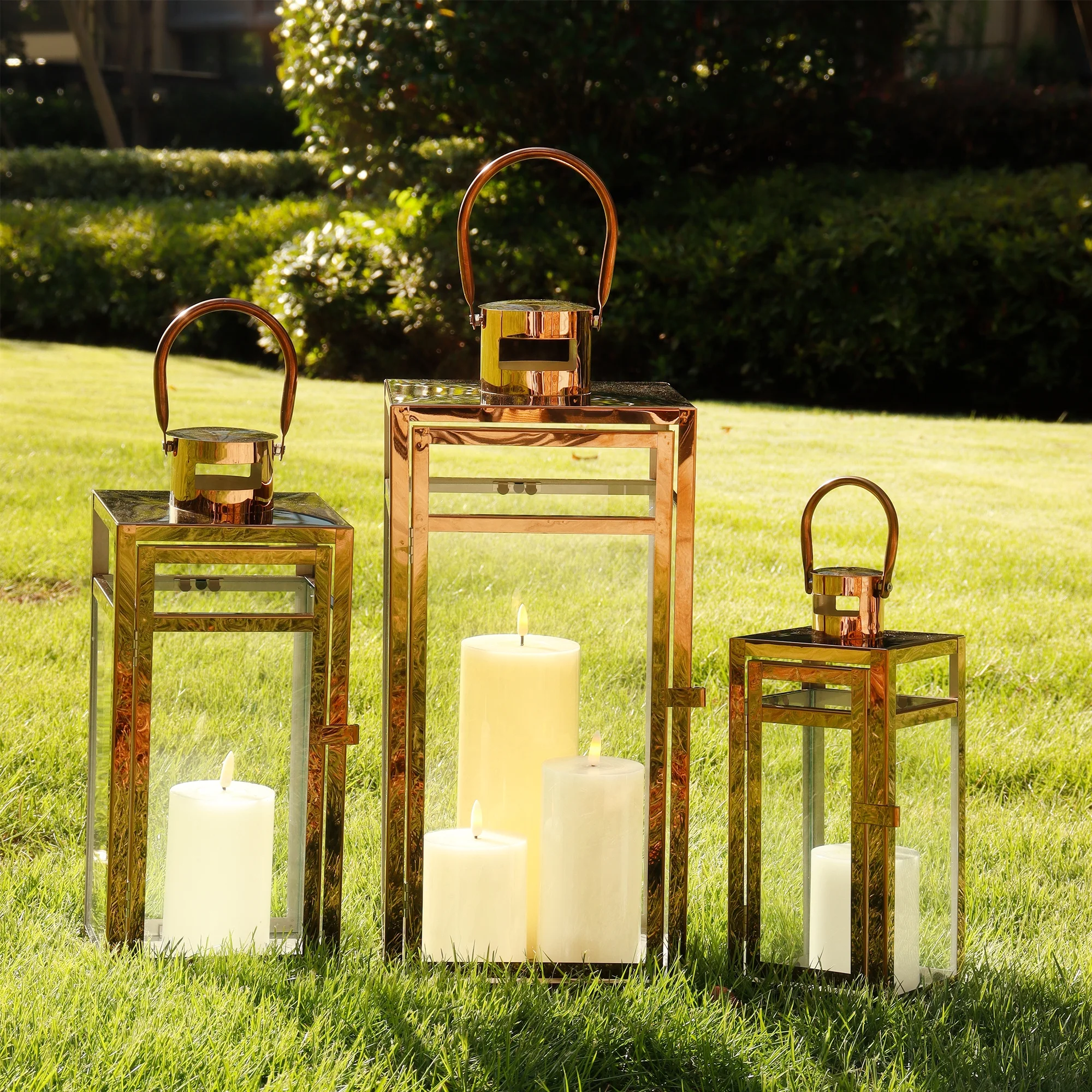 Stainless Steel Lantern Set of 3 12/15/19" Metal Lanterns with Tempered Glass for Parties & Events (Silver ) - Image 12