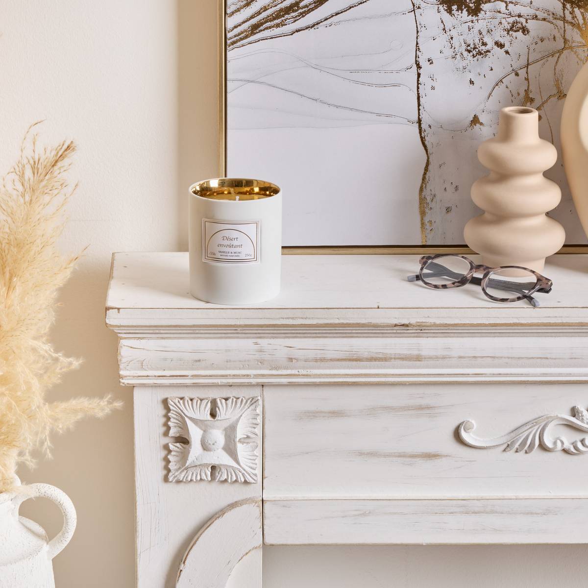 Scented Candle "Lucia" Vanilla - Musk, White, 250g