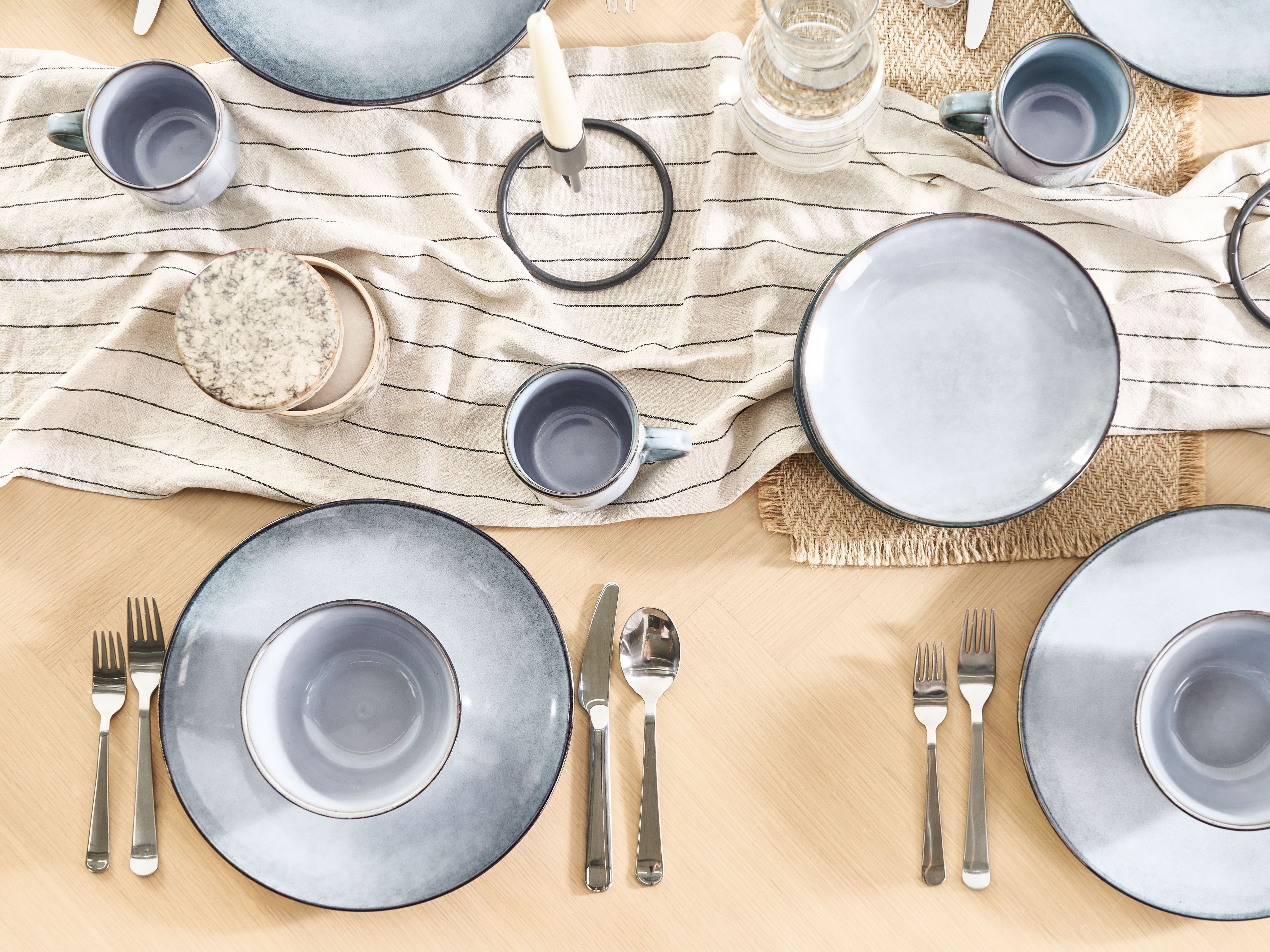 Set of 8 Dinner Plates JUNIPER Stoneware Light Blue