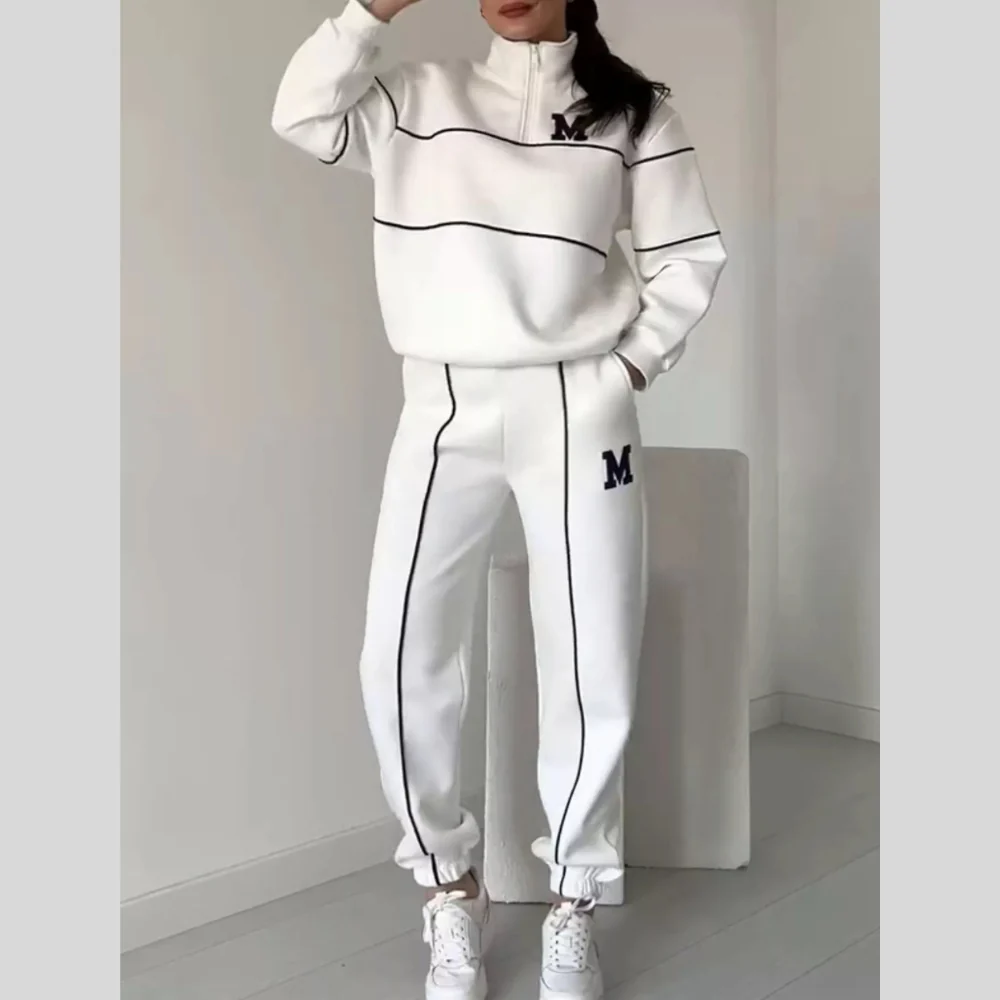 Full Size Striped Quarter Zip Top and Pants Set Plus Size - ZKZOOK