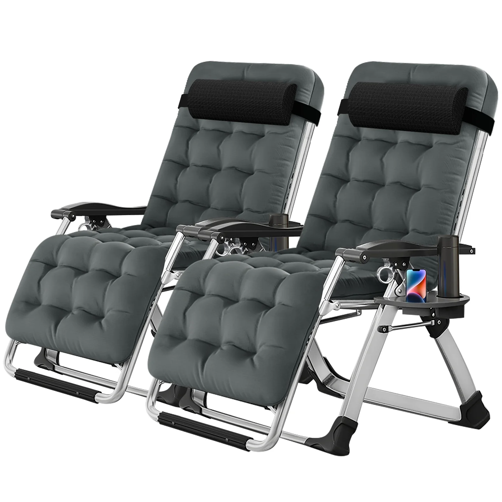 NAIZEA 2 Pack Zero Gravity Chair, Foldable Portable Lawn Recliner with Cushion, Headrest, Cup Holder, Black - Image 76