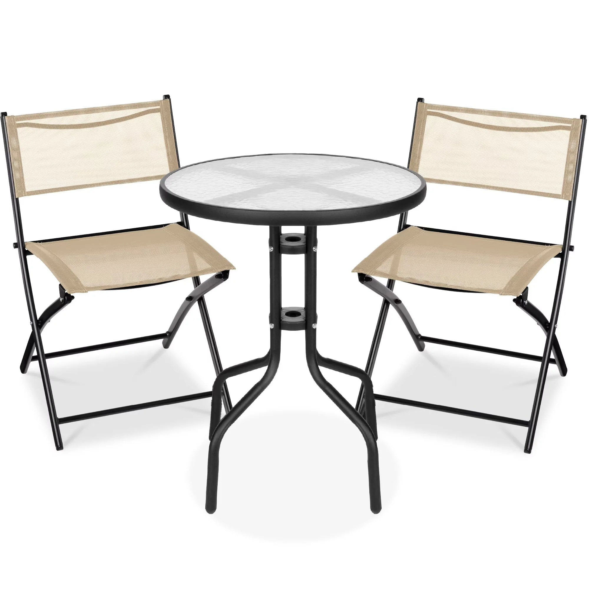 Best Choice Products 3-Piece Patio Bistro Dining Set With Glass Tabletop And Folding Chairs - Gray - Image 2 Best Choice Products 3-Piece Patio Bistro Dining Set With Glass Tabletop And Folding Chairs - Gray - Image 2