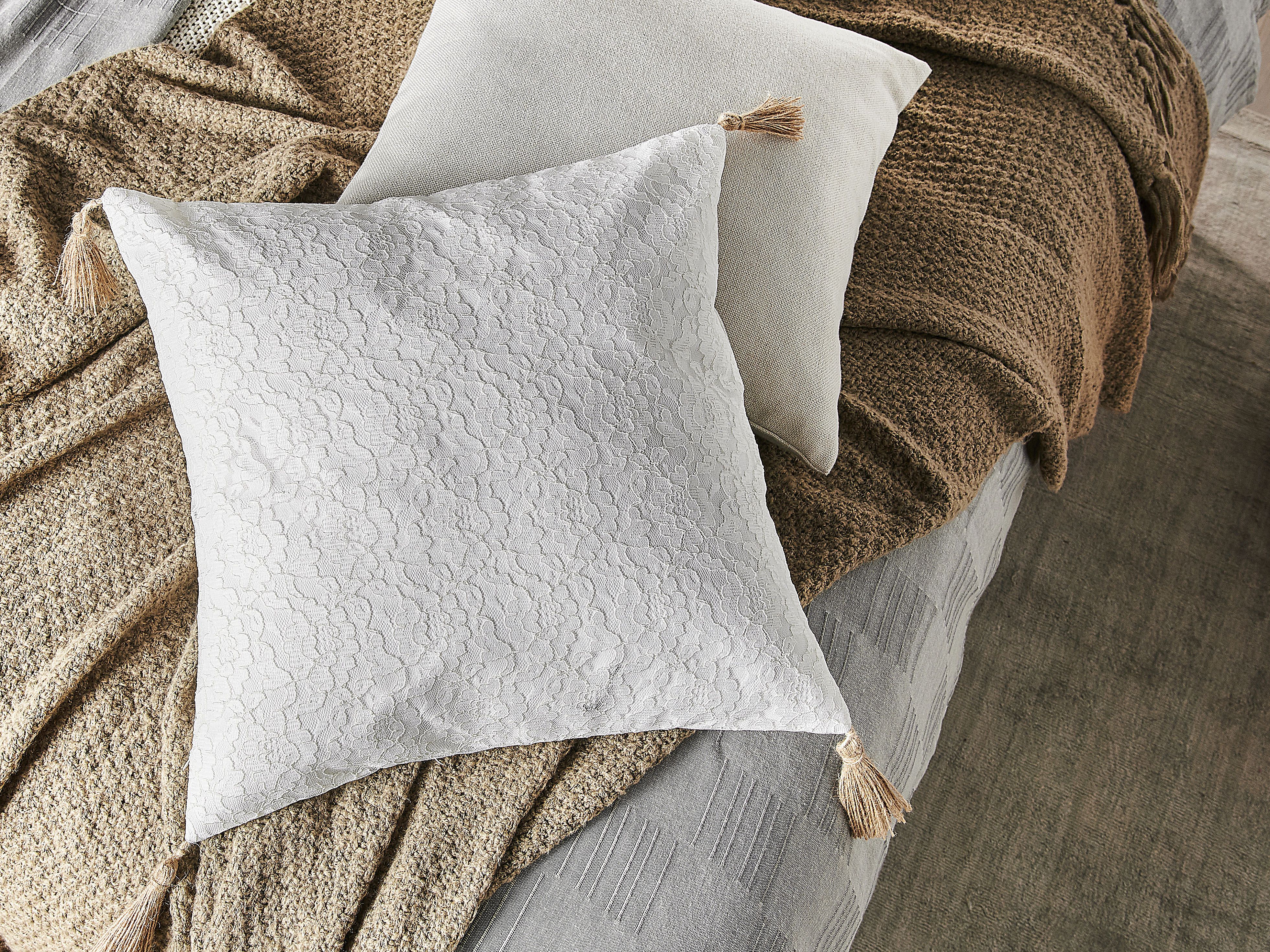 Set of 2 Decorative Cushions AZALEA 45 x 45 cm Light Beige Solid