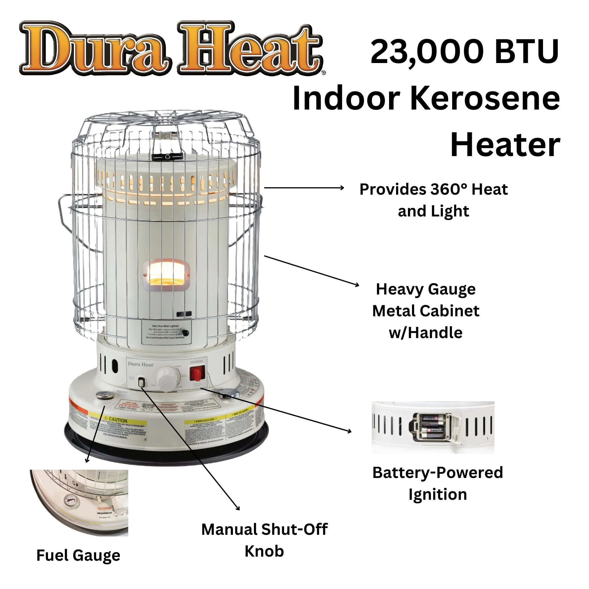 Dura Heat Convection Kerosene Heater, 23,800 BTU, Indoor Portable Heater - DH2304BB - Image 3