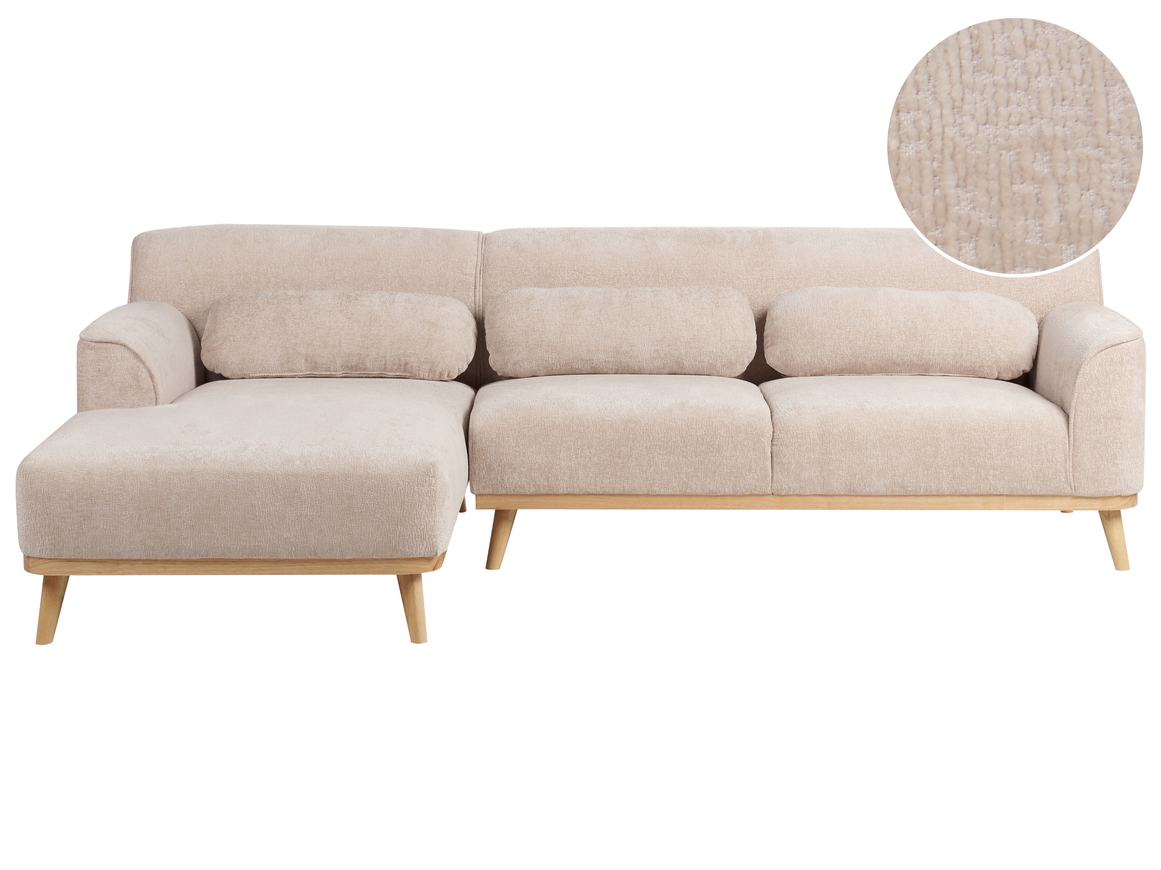 Corner Sofa 3 Seater SIMOS Chenille Beige Right Hand