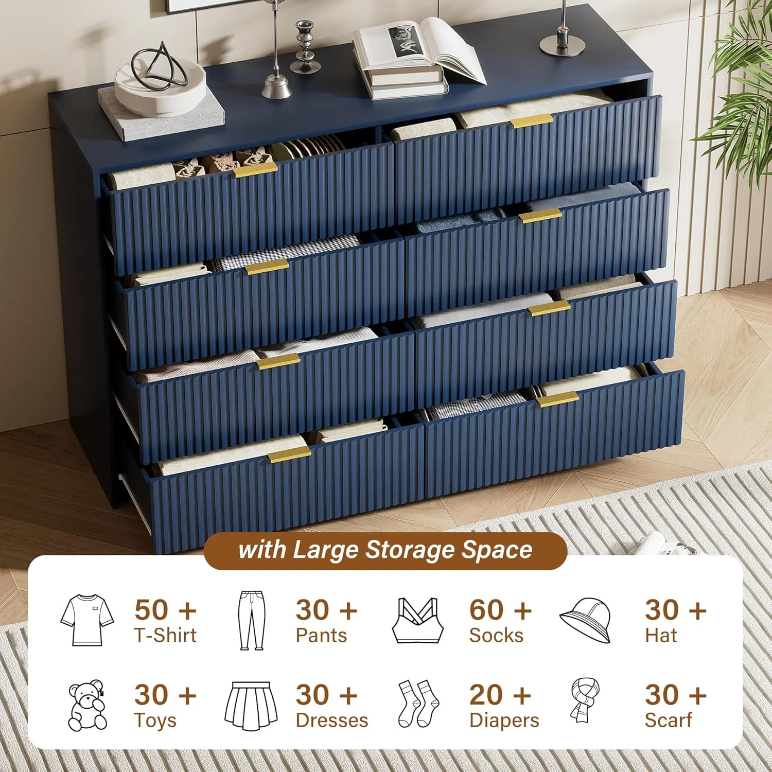 Furniway Black Dresser for Bedroom, 8 Drawer Double Dresser, Modern Chest of Drawers for Bedroom, Living Room, Entryway and Closet, 55" L x 15.7" D x 37.4" H - Image 47