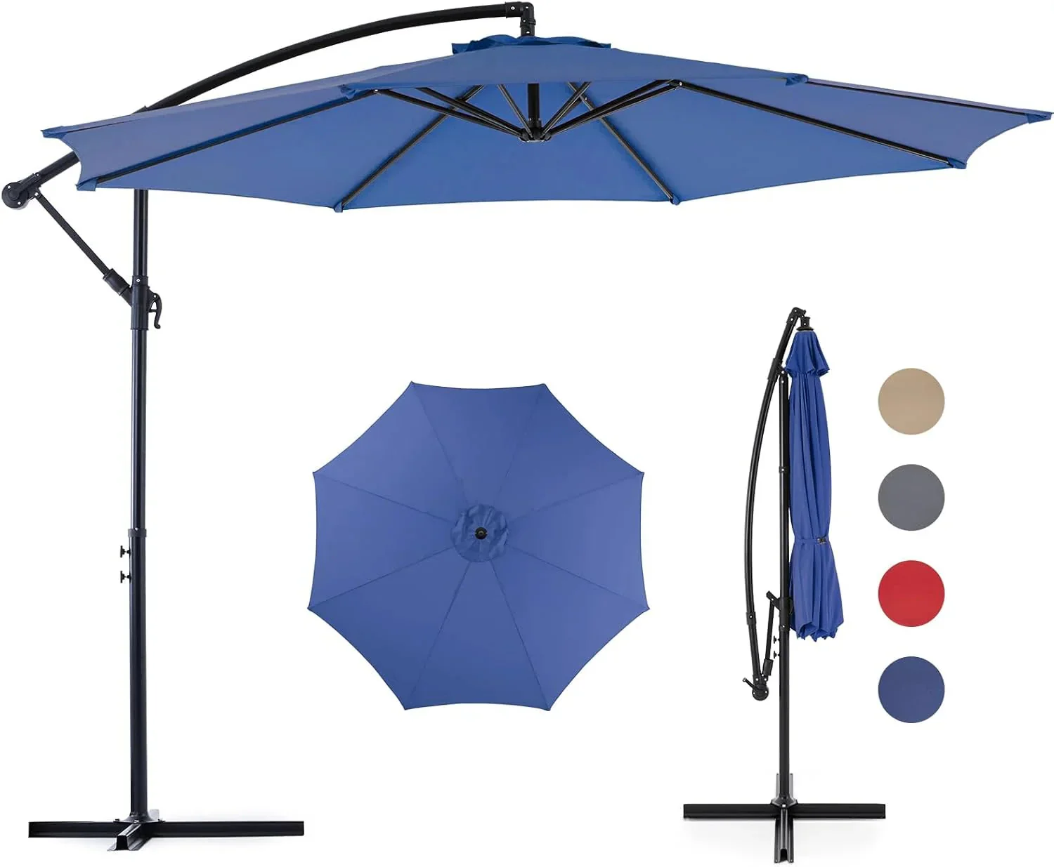 Sweetcrispy 9.8FT Offset Patio Umbrella With Easy Tilt Adjustment, 8 Ribs, Blue - Image 23 Sweetcrispy 9.8FT Offset Patio Umbrella With Easy Tilt Adjustment, 8 Ribs, Blue - Image 23