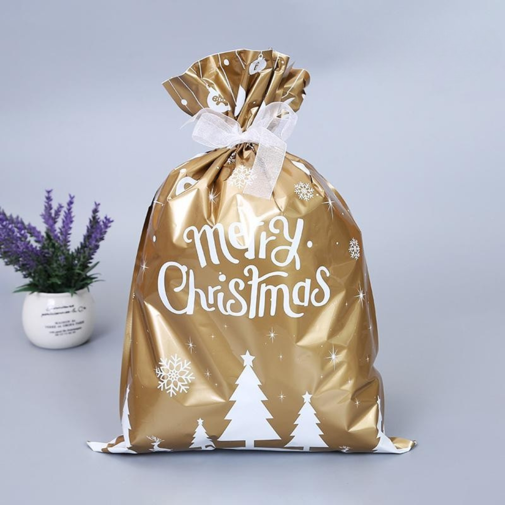 Herbruikbare Kerstcadeauzakjes van Aluminiumfolie – Milieuvriendelijk Inpakken in Diverse Maten met Zilverlint