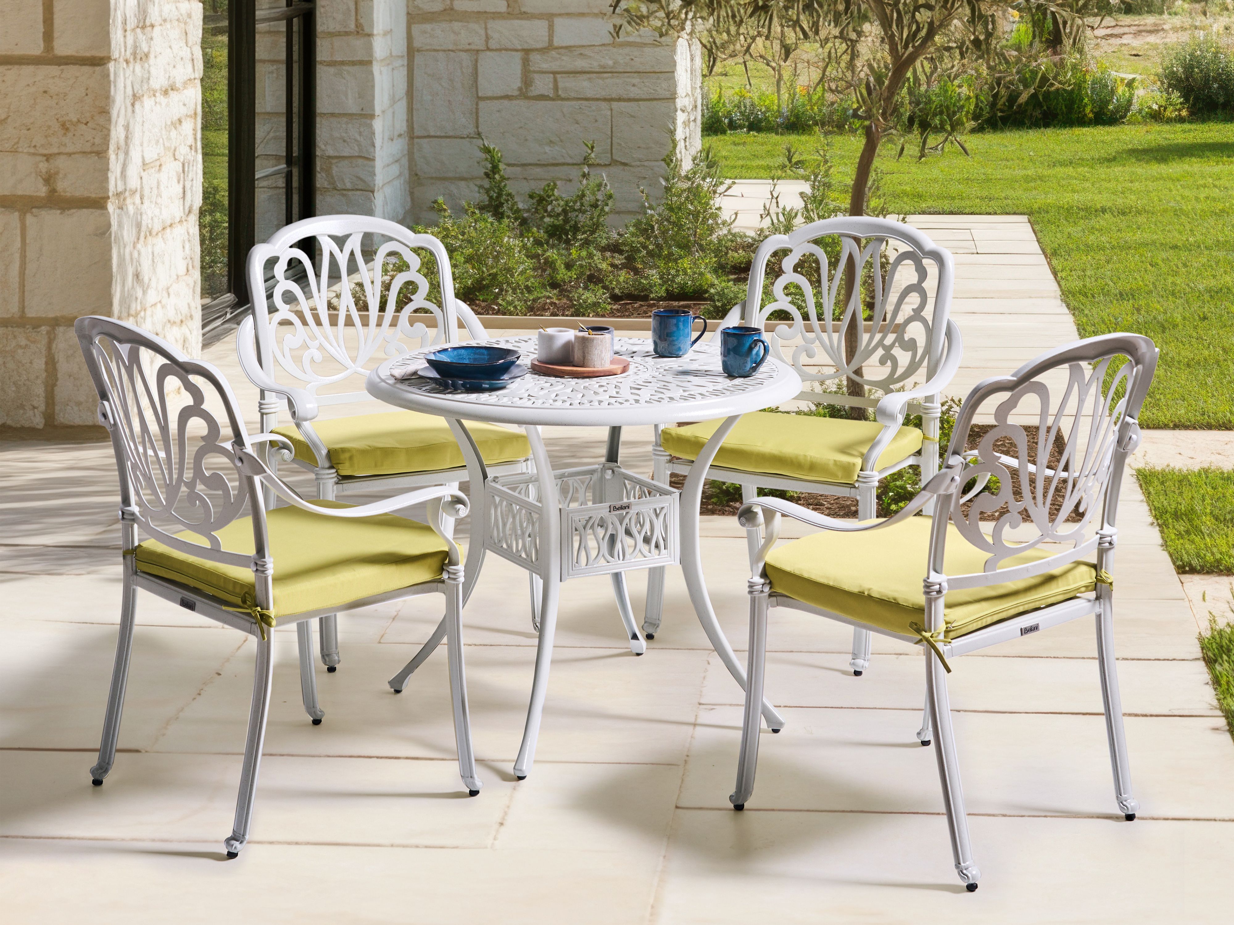 Garden Dining Set 4 Seater ANCONA with Cushions Metal Off-White