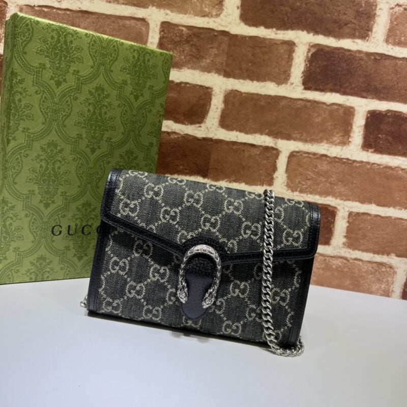 Gucci Dionysus GG Chain Wallet Denim Black | Euphoria Oasis