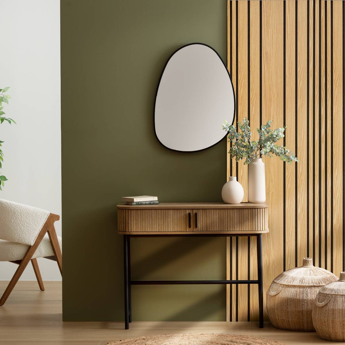 Decorative wall panel "Colva" Light oak effect, Black background, 240x60 cm