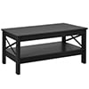Dextrus Farmhouse Coffee Table with Open Storage Shelf, 2-Tier Thicken Wood Accent Cocktail Center Ends Table for Living Room Home Office, Black