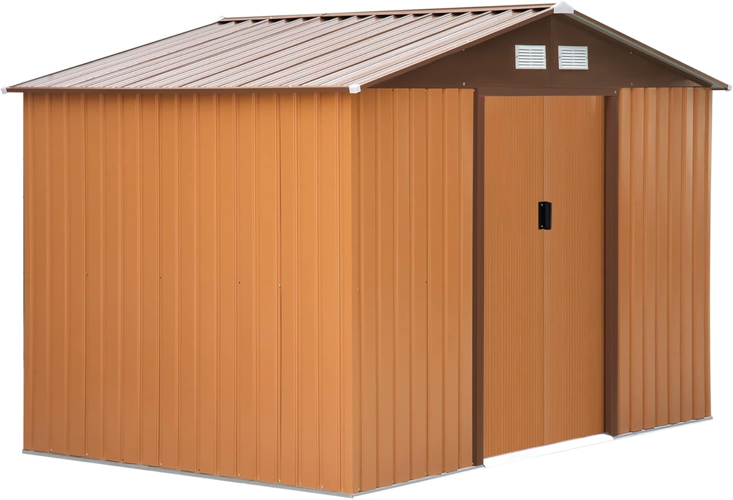 Outsunny Caseta de Jardín Exterior 4,9 m² 277x195x192 cm Cobertizo de Jardín Exterior con Puerta Corredera Techo Inclinado Base Refuerzo (Suelo NO Incluido) y 4 Ventanas Amarillo