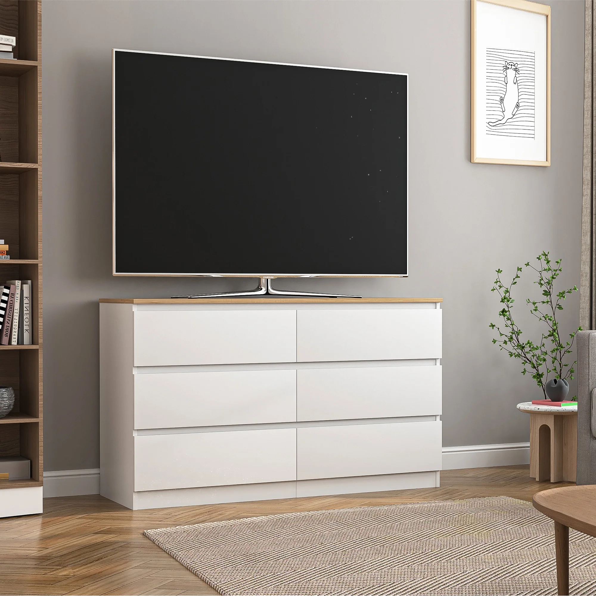 Kadyn White Chest of Drawer, 6 Double Drawer Dresser for Bedroom, Modern Storage Cabinet for Living Room, Dresser - Image 157