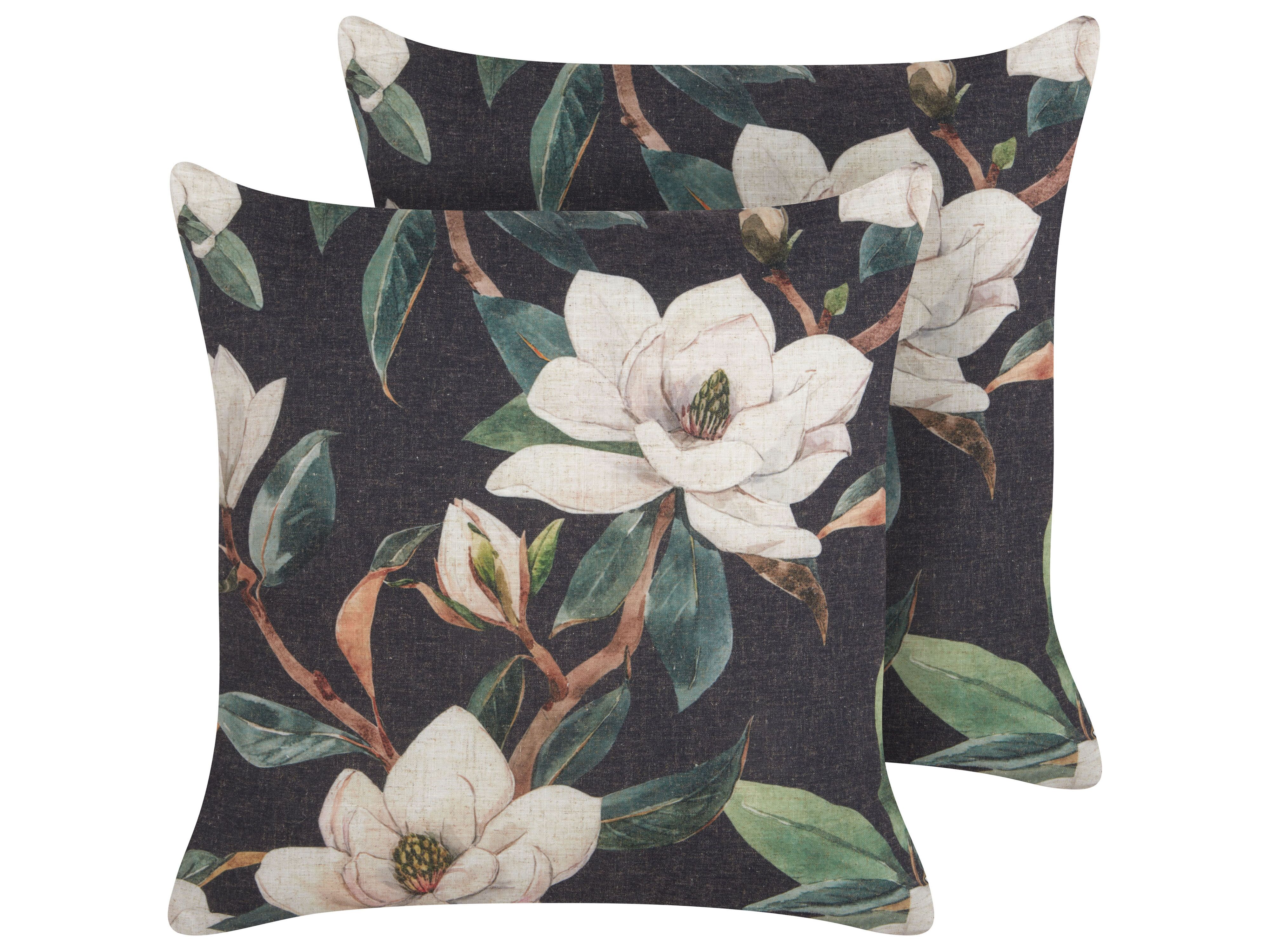 Set of 2 Decorative Cushions ZAHRIYE 45 x 45 cm Black Floral Pattern