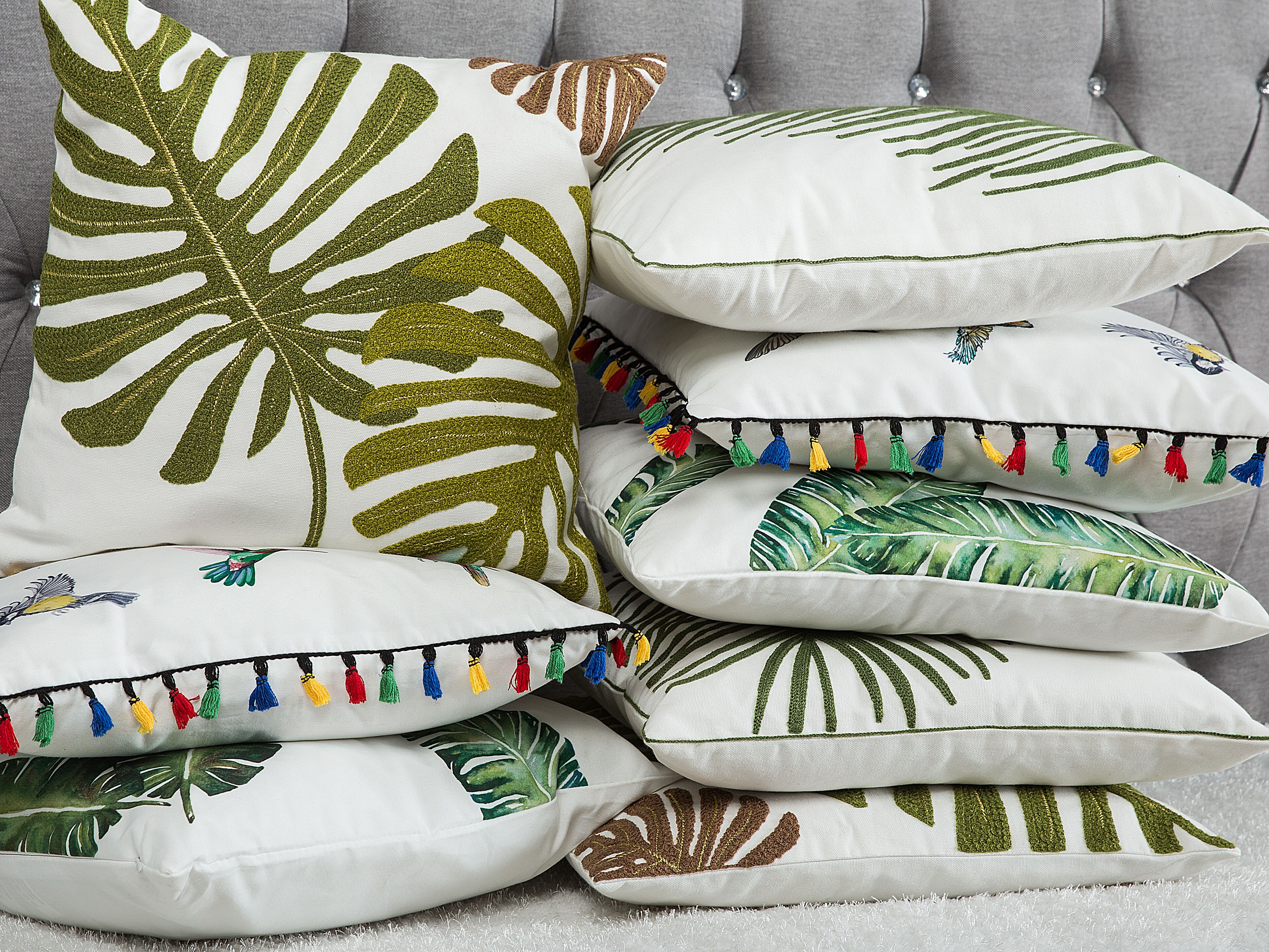 Set of 2 Decorative Cushions DIANELLA 45 x 45 cm Dark Green Plant Pattern