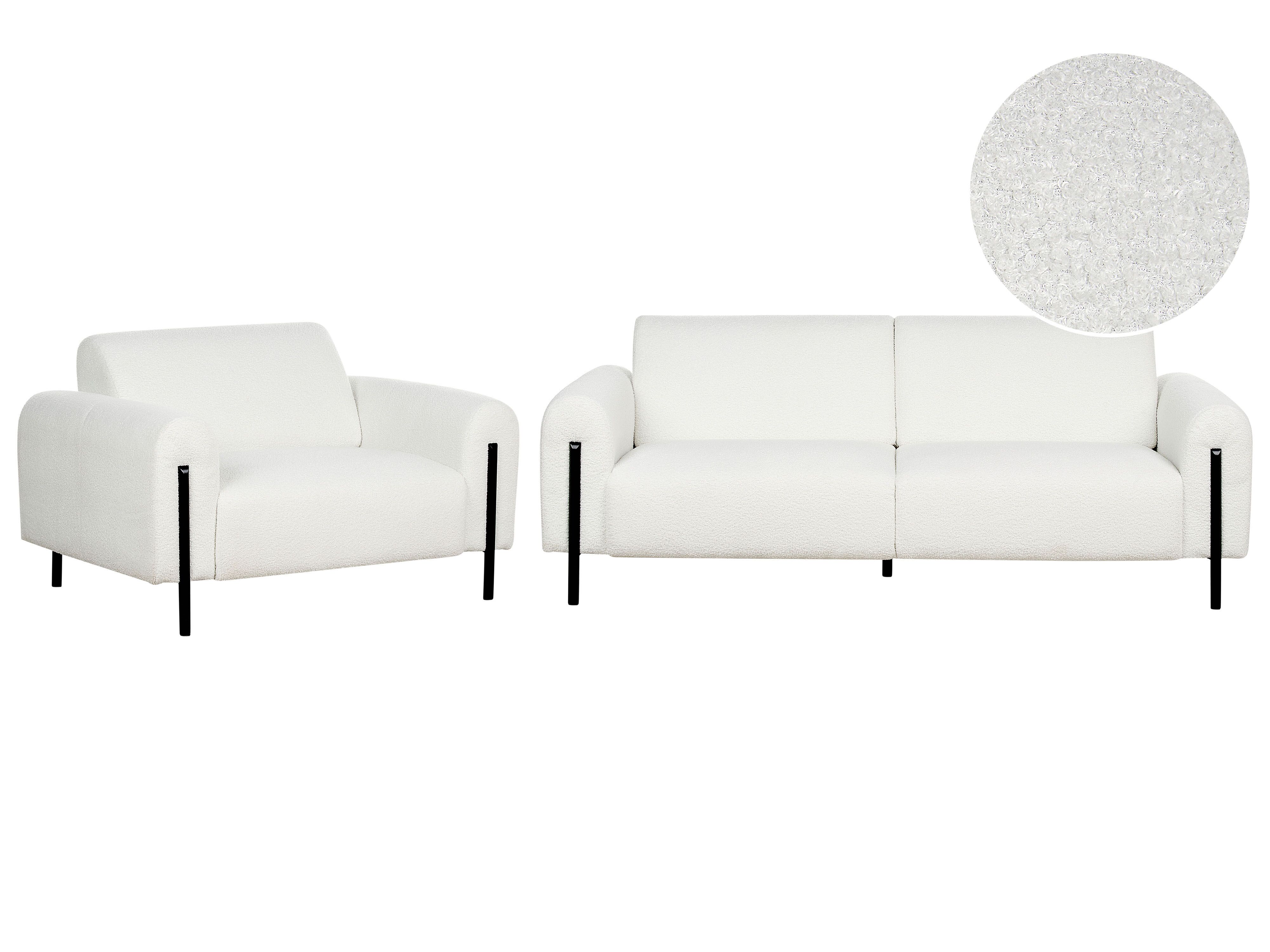Living Room Set 4 Seater ASKIM Boucle White