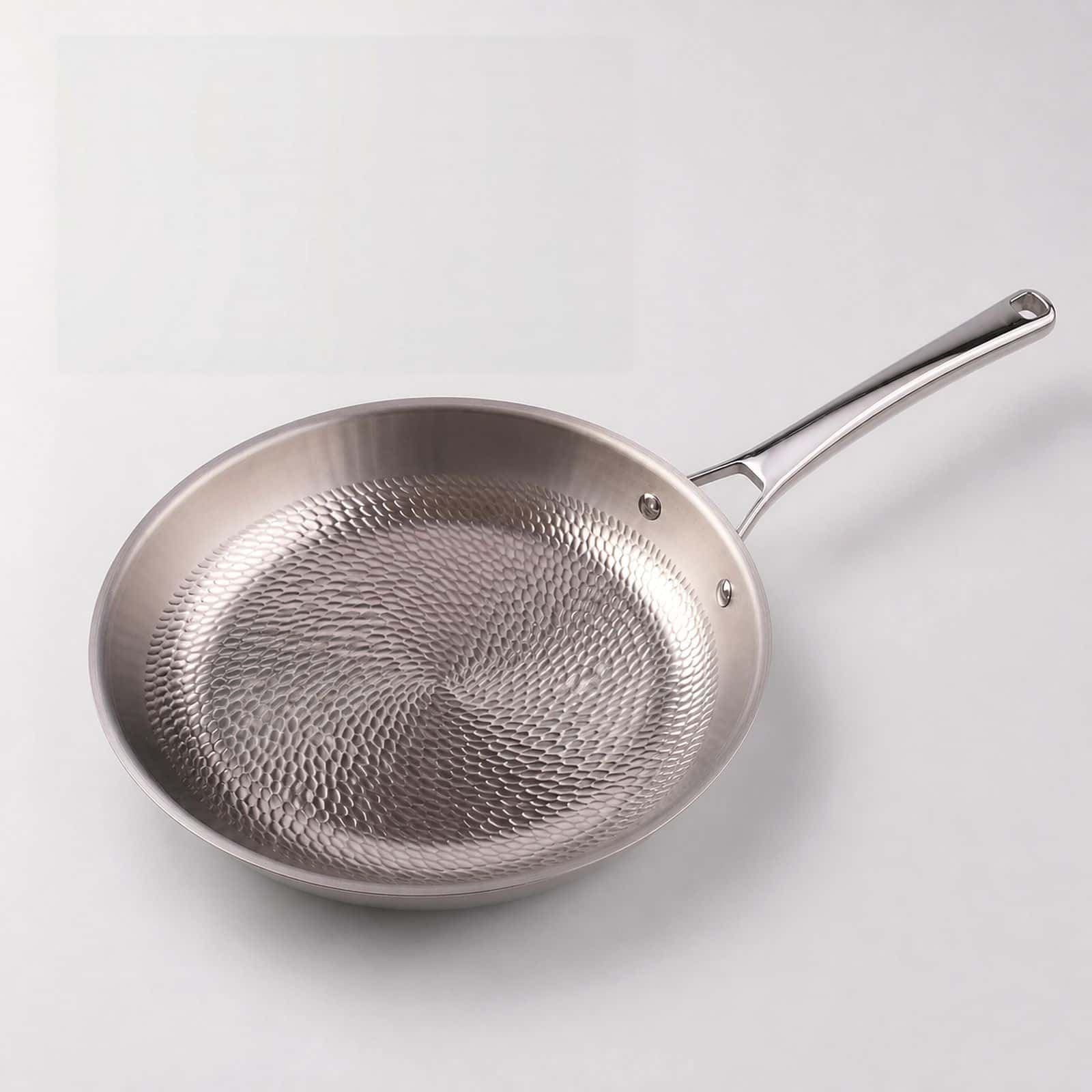 24 cm Stainless Steel Hammered Frying Pan with Metal Handle