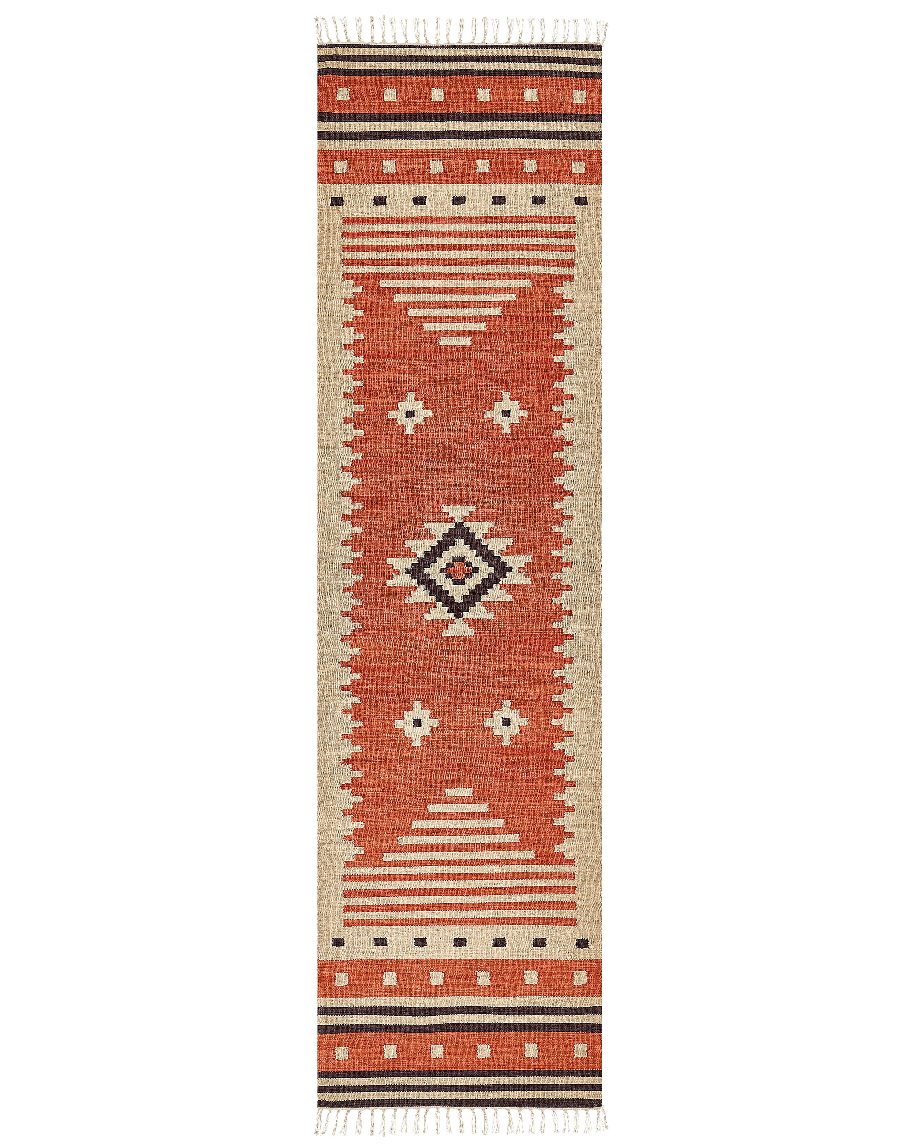 Rug GAVAR Orange 80 x 300 cm Cotton Kilim