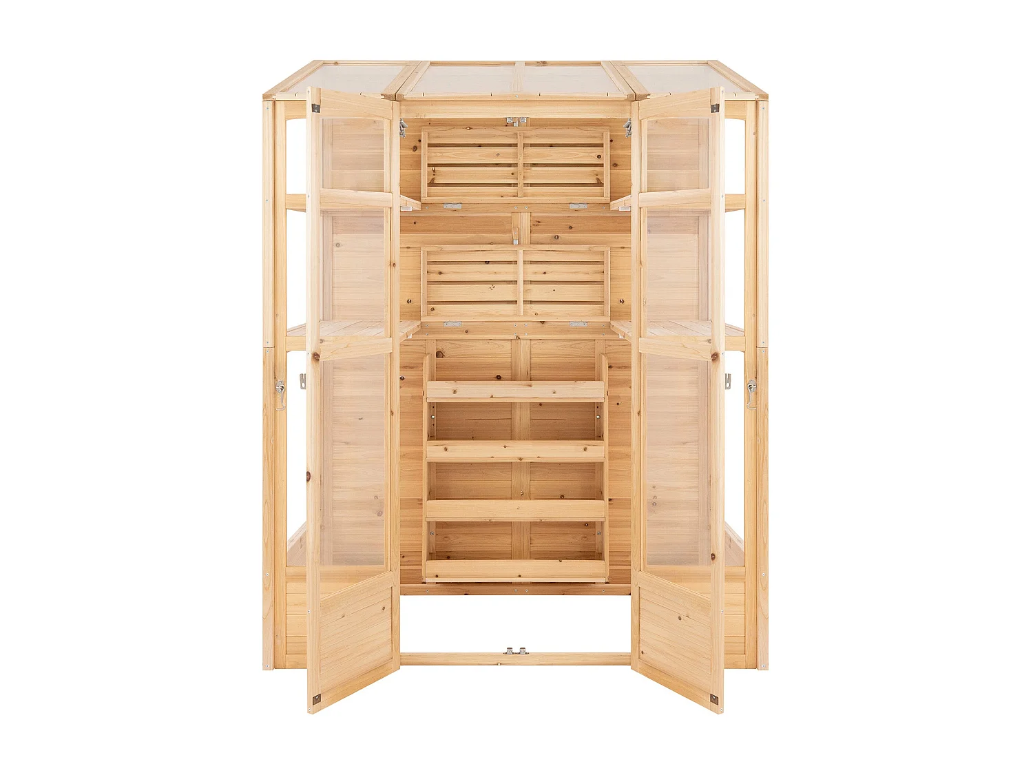 Serre de Jardin Adossée Bois Naturel 2 x 1,55 m Accessible Haut Mur Auto-Vent