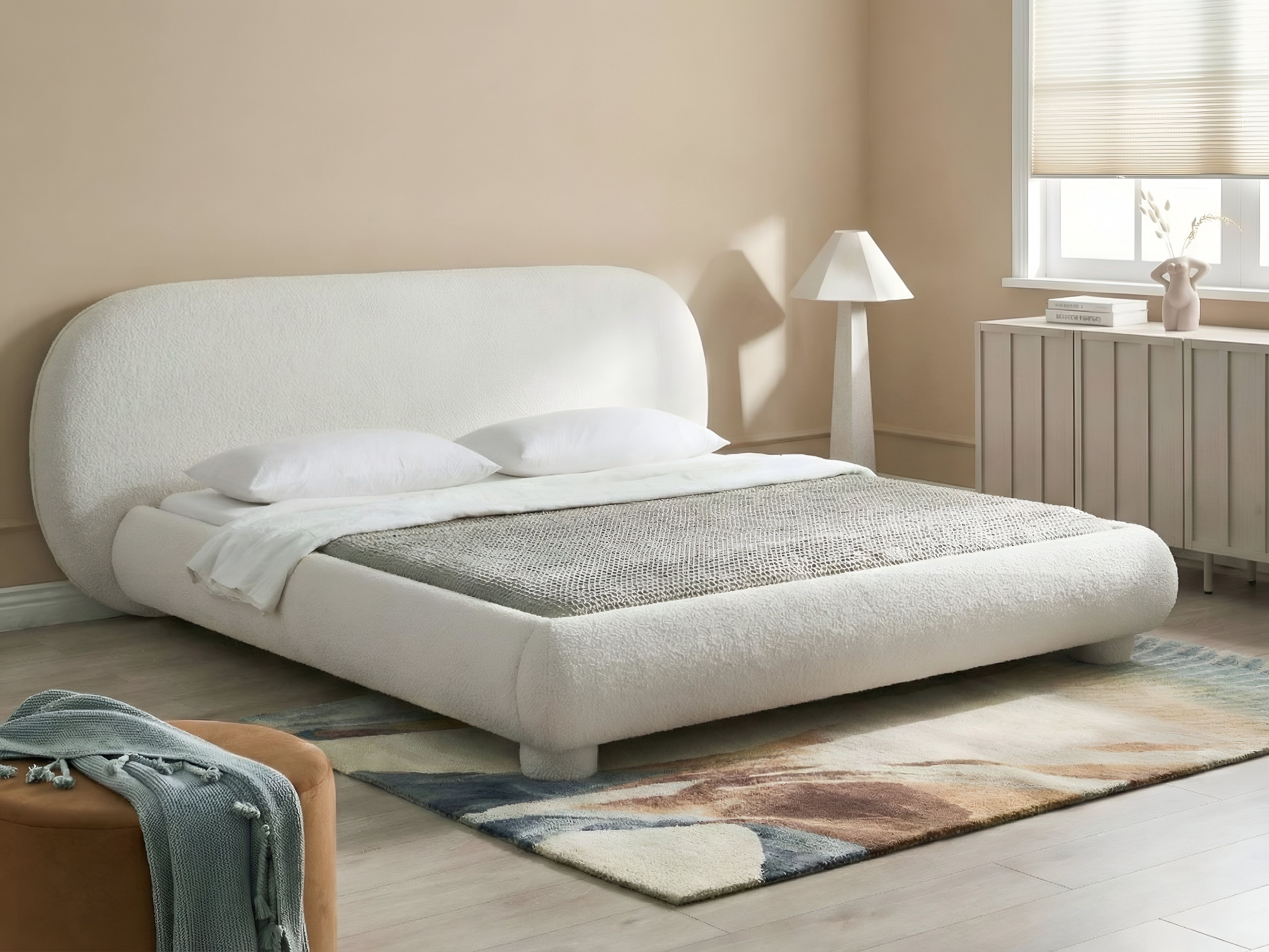 Bed Boucle BAYEL 180 x 200 cm (EU Super King) Off-White