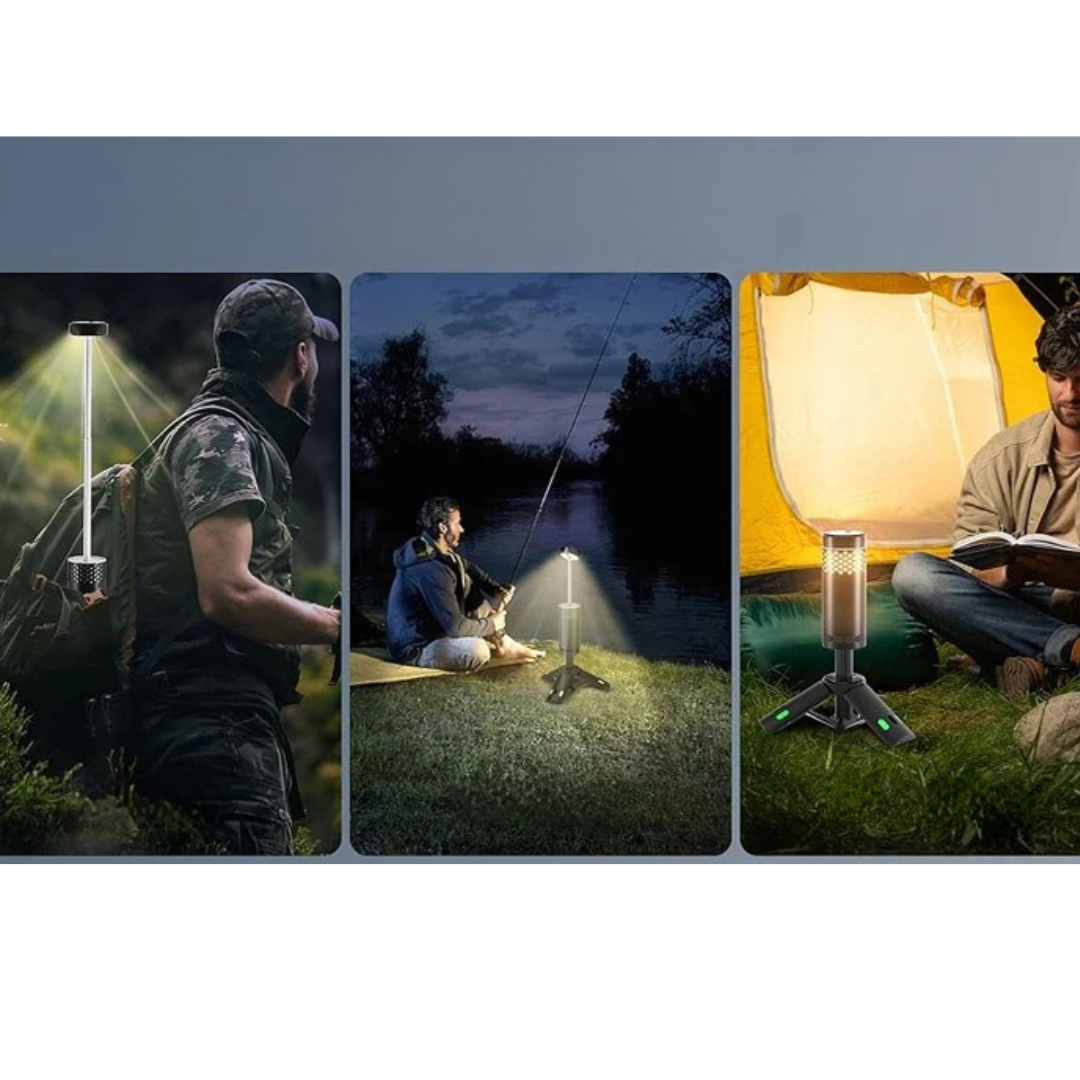 Oplaadbare LED Campinglantaarn met Statief en Power Bank – 45 Uur Verlichting
