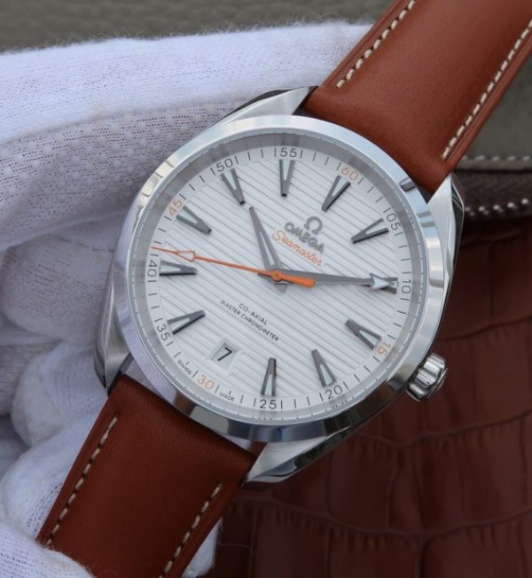 Replica Omega XF Aqua Terra Master White Textured Dial Orange Hands Leather A8900 - Elite Watch Atelier