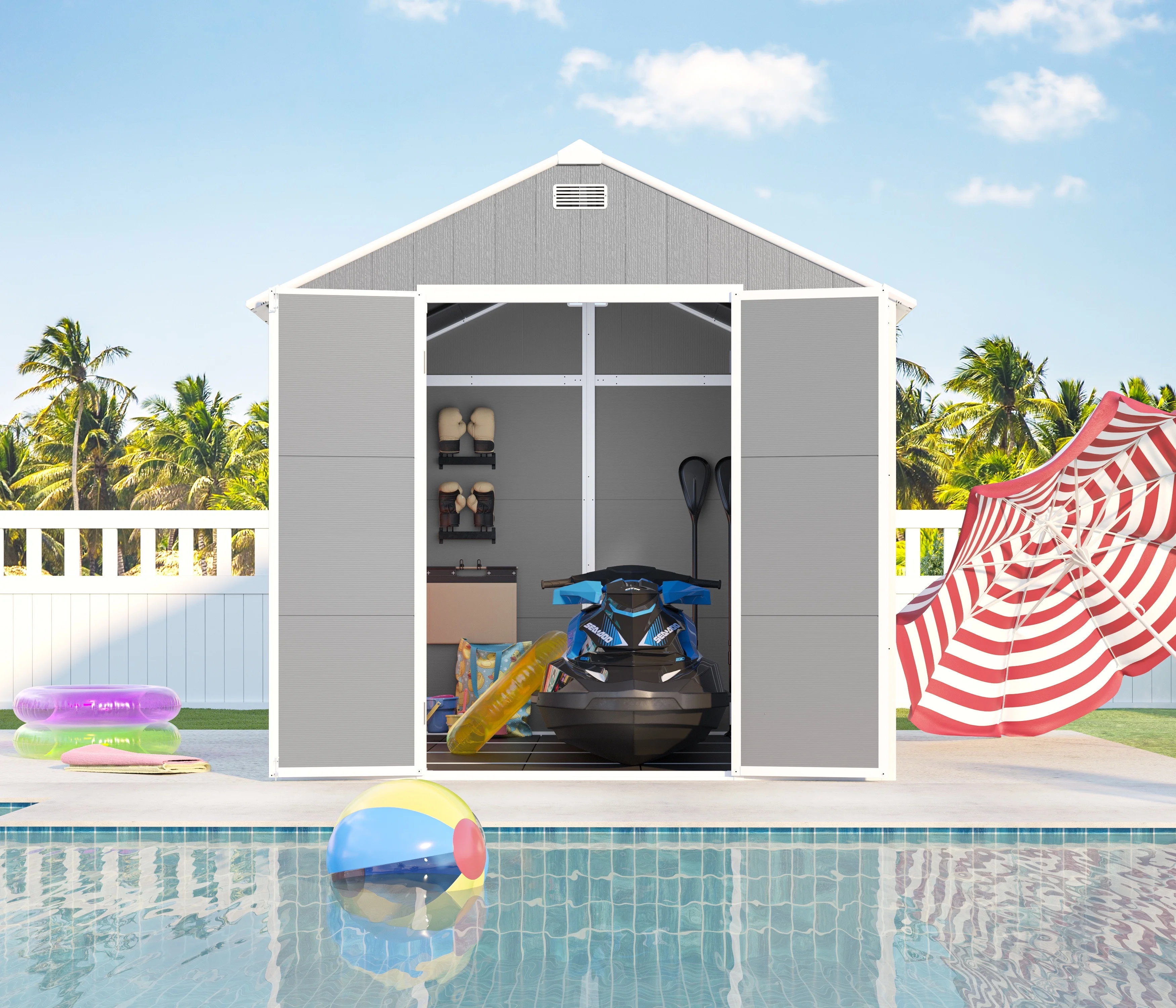 Seizeen Shed and Outdoor Storage, 41 Cu.Ft Small Outdoor Resin Shed with 3 Doors & Floor, 306GAL Deck Box Waterproof Plastic Tool Storage Shed for Cushion Lawn Mower Garbage Cans - Image 40
