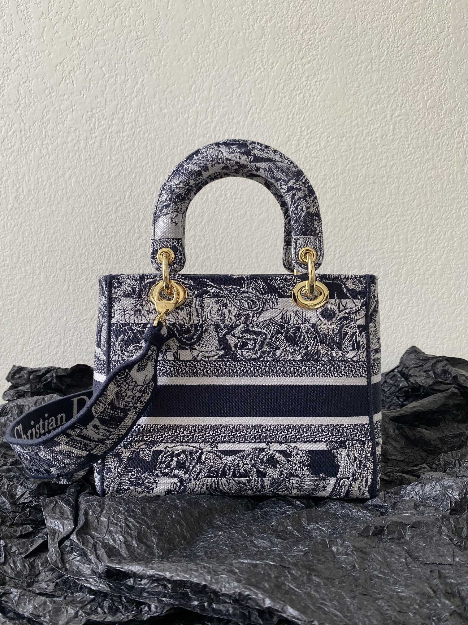 Medium Lady D-Lite Bag Black For Women 9.5in/ 24cm1:1High-quality replica
