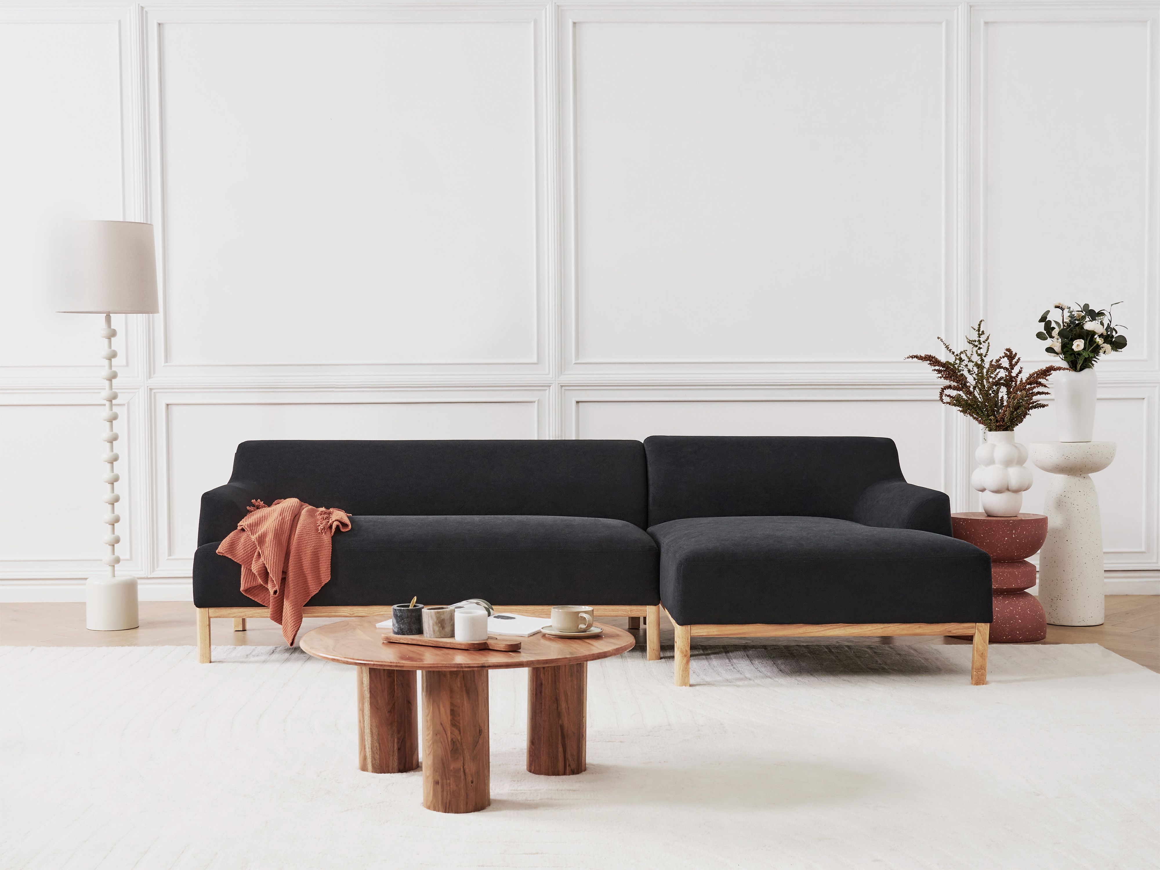 Corner Sofa 3 Seater SOSJO Fabric Black Left Hand