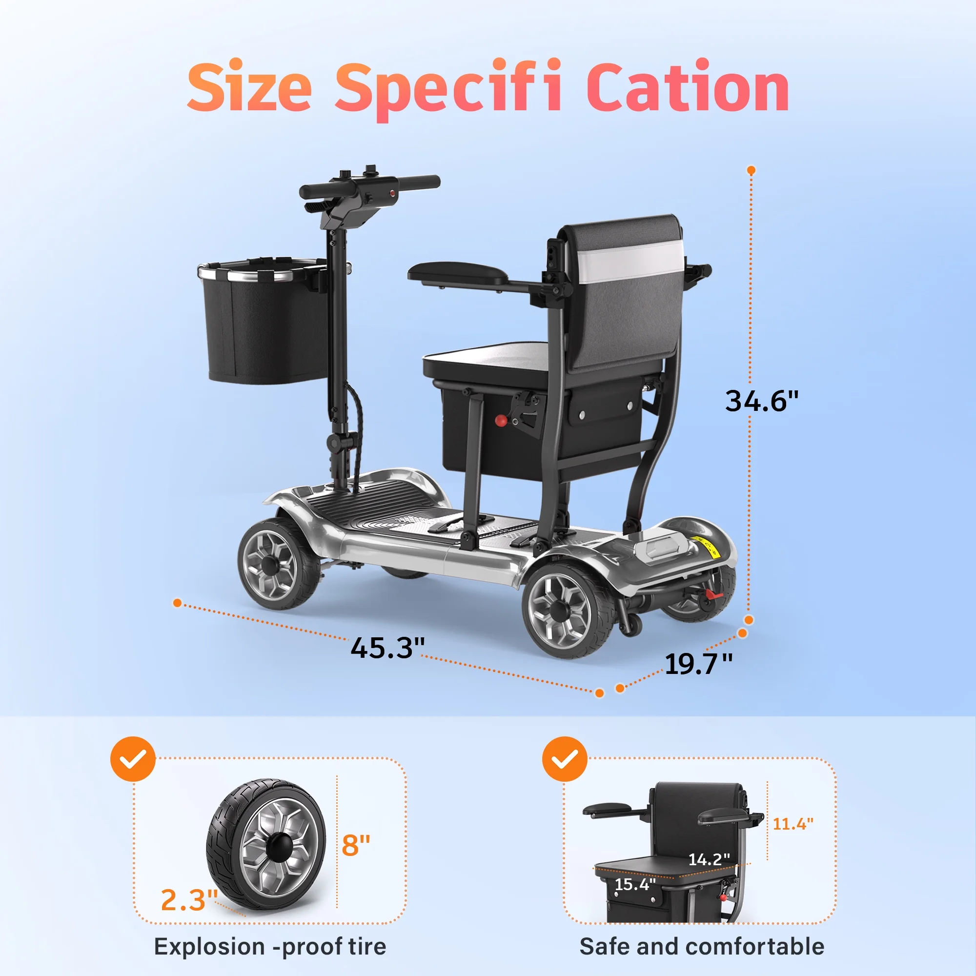 EAGLOG Light Weight 4 Wheels Mobility Scooter for Seniors, Electric Folding Wheelchair Device for Travel, Black - Image 19