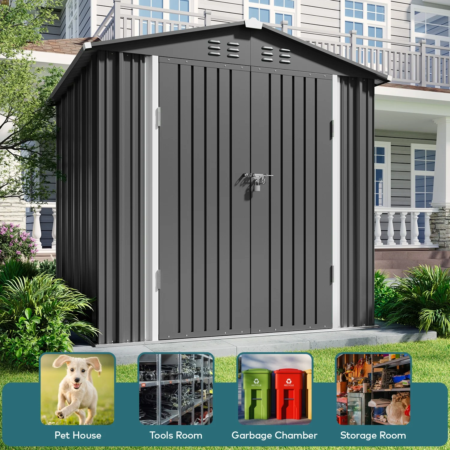 5'x3' Outdoor Storage Shed, Lofka Metal Storage Tool Shed with Single Lockable Door, for Bike| Garden Tools| Patio, Grey - Image 37