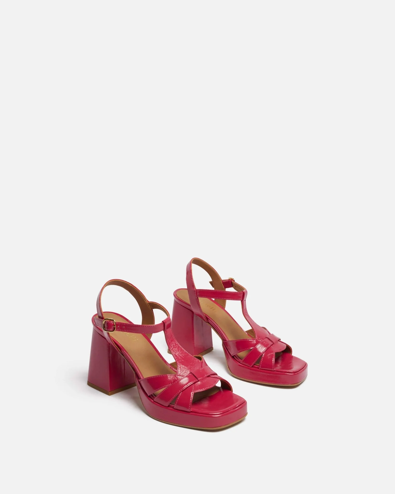 SANDALES MILENA/CRK - En cuir craquelé à talons framboise