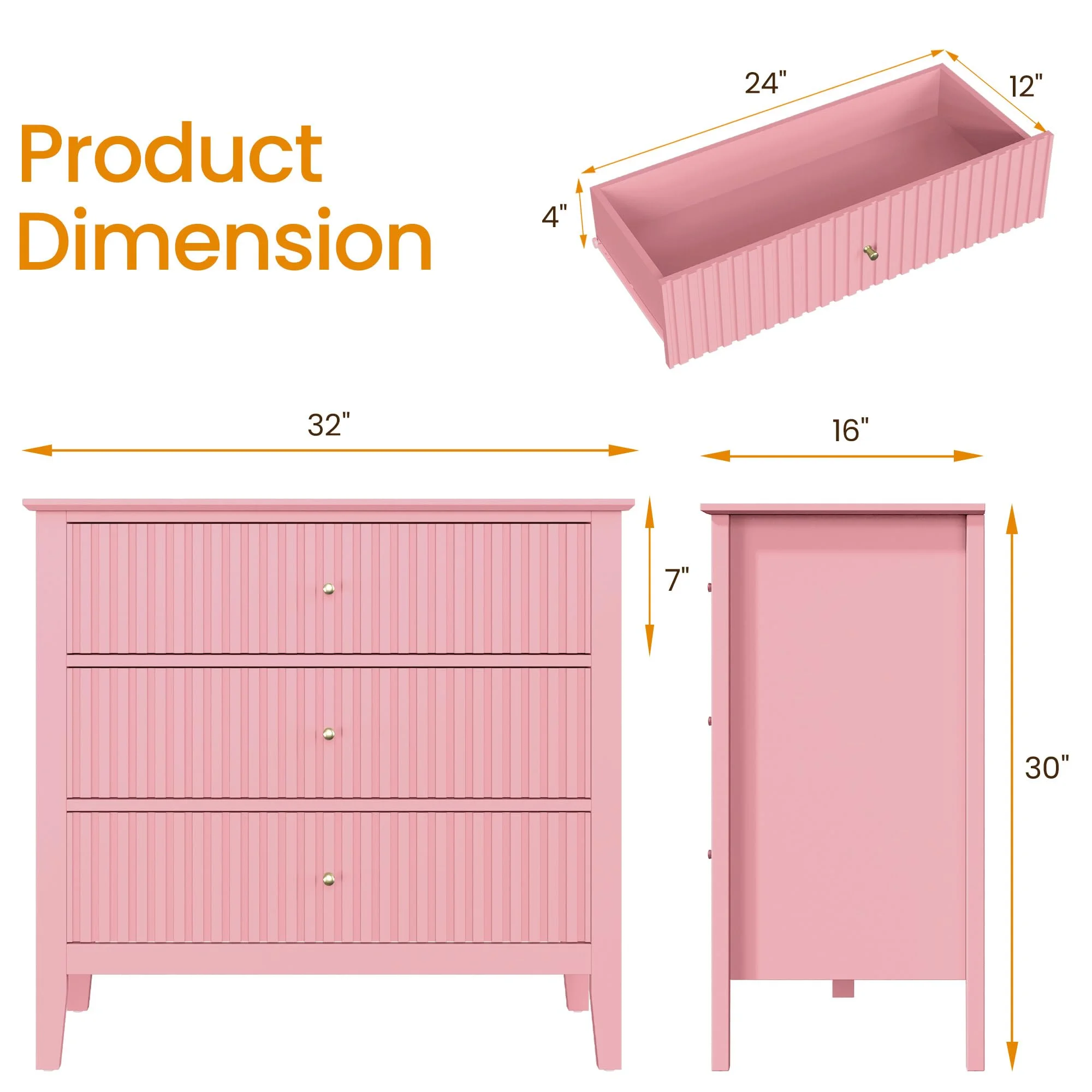 Heynemo Beige 6 Drawer Dresser, Fluted Modern Wood Chest - Image 67