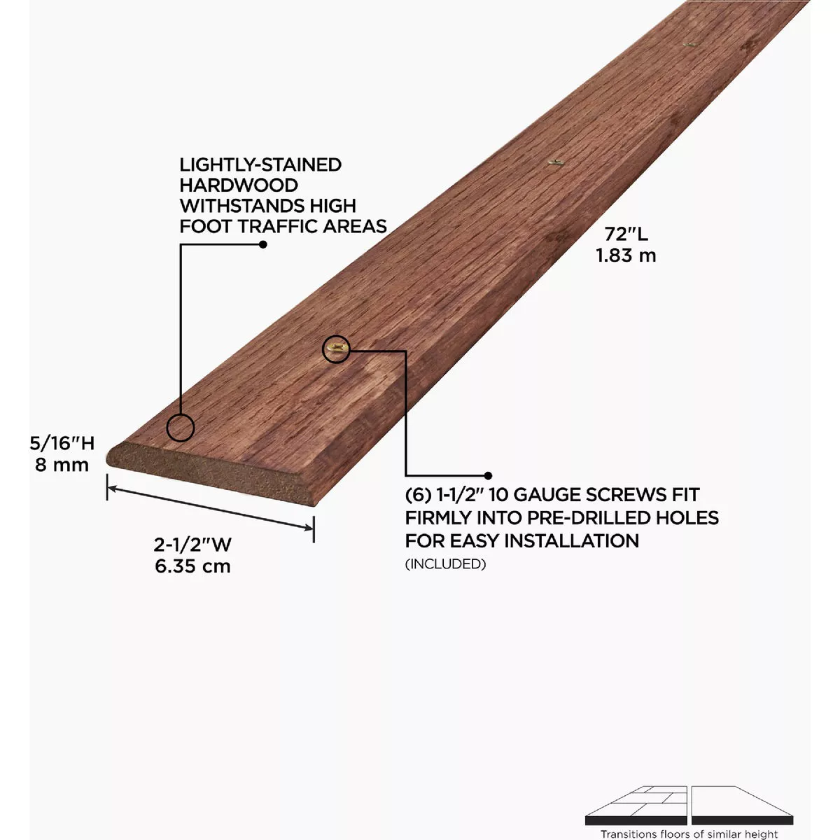 M-D 2-1/2 In. x 72 In. Light Stain Hardwood Seam Binder with Screws