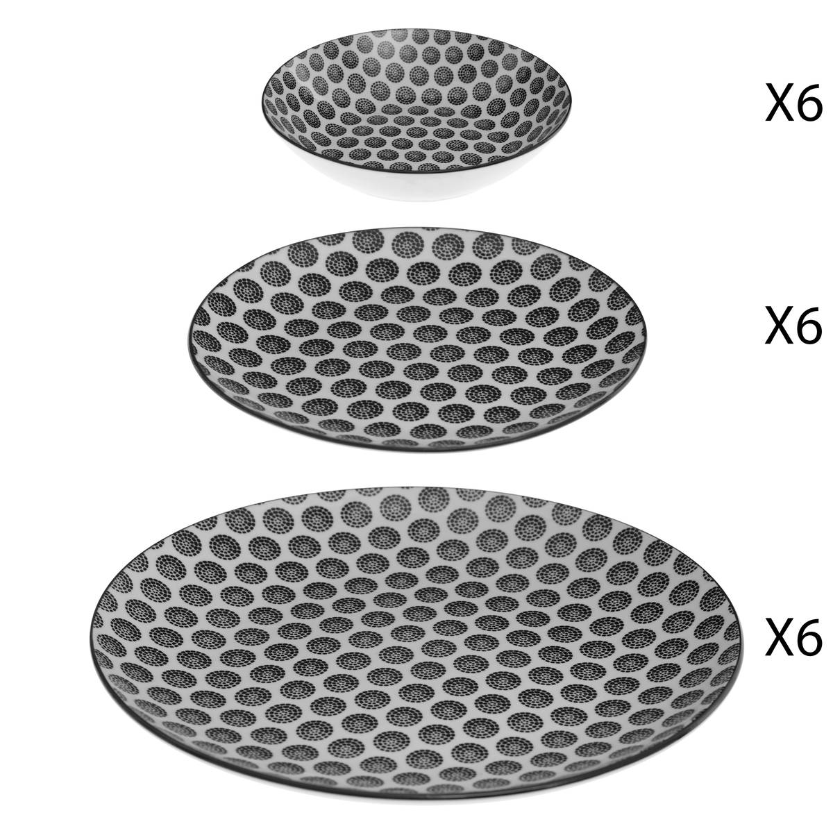 Dinnerware set "Bohemia" 18 pieces, Black & White