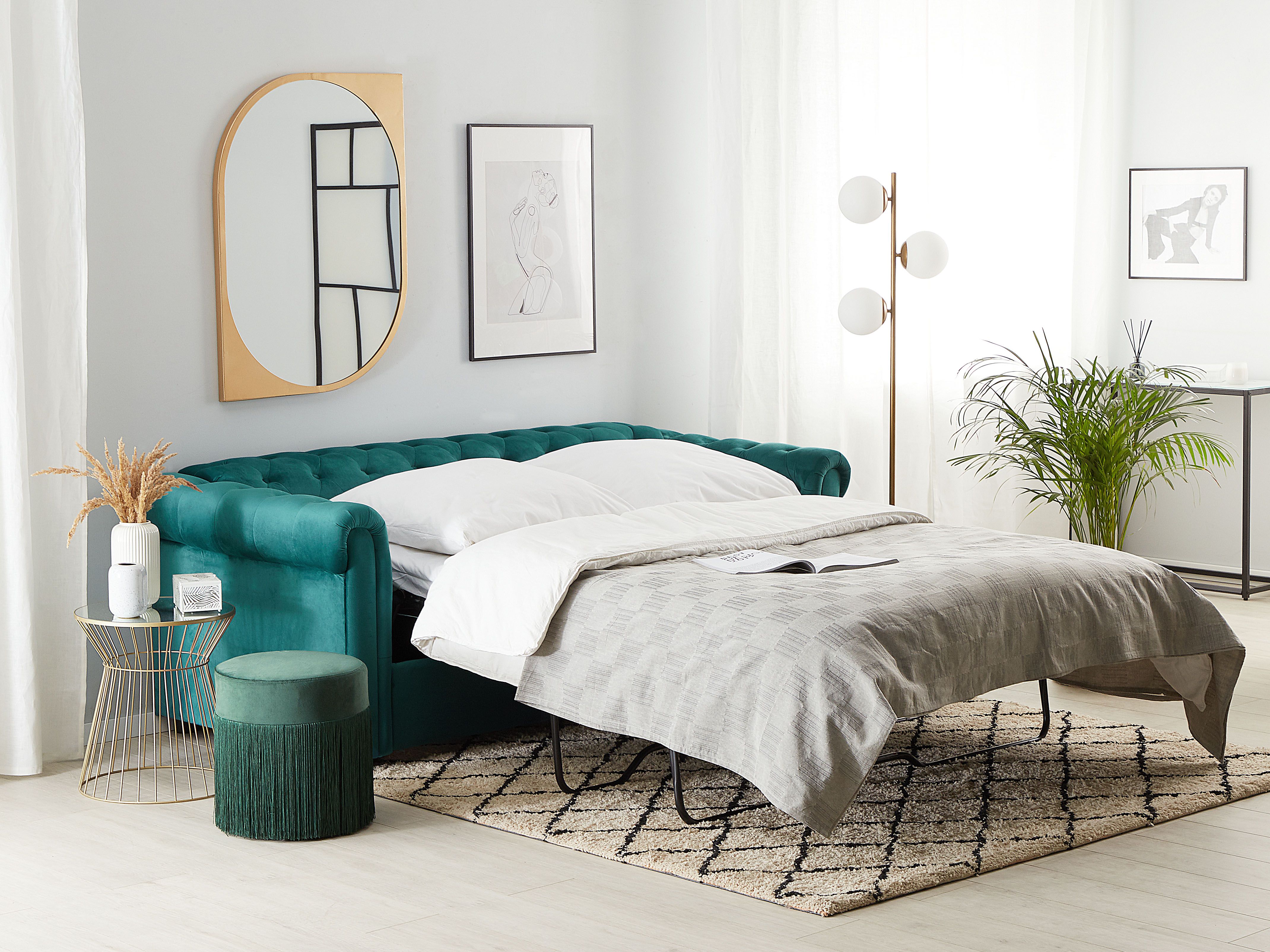 Sofa Bed 3 Seater CHESTERFIELD Velvet Emerald Green