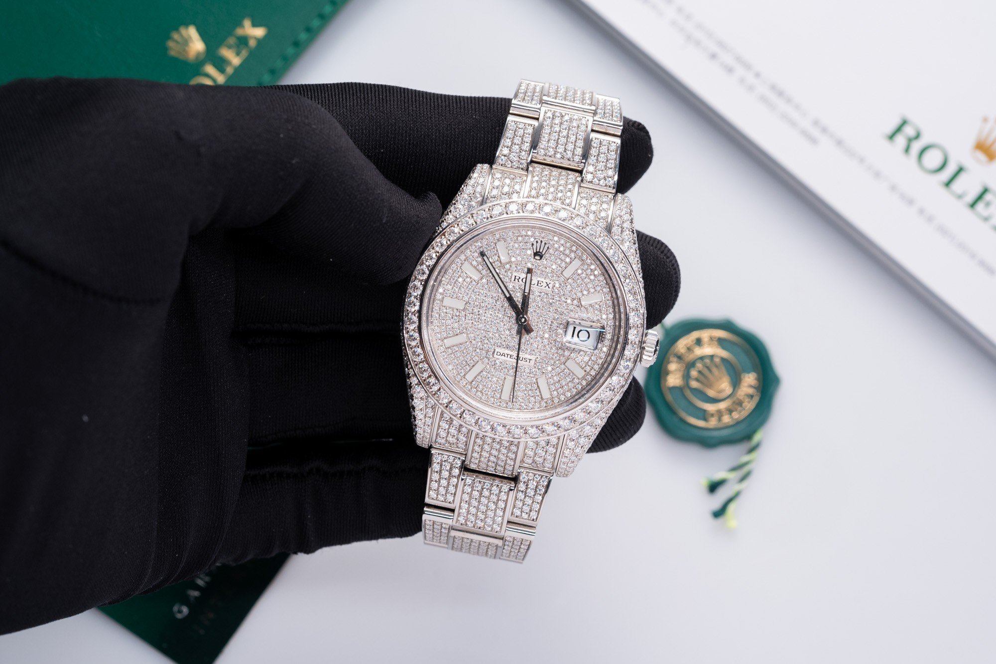Rolex DateJust Rep 11 Watch Full Diamond Moissanite White 41mm - Top club