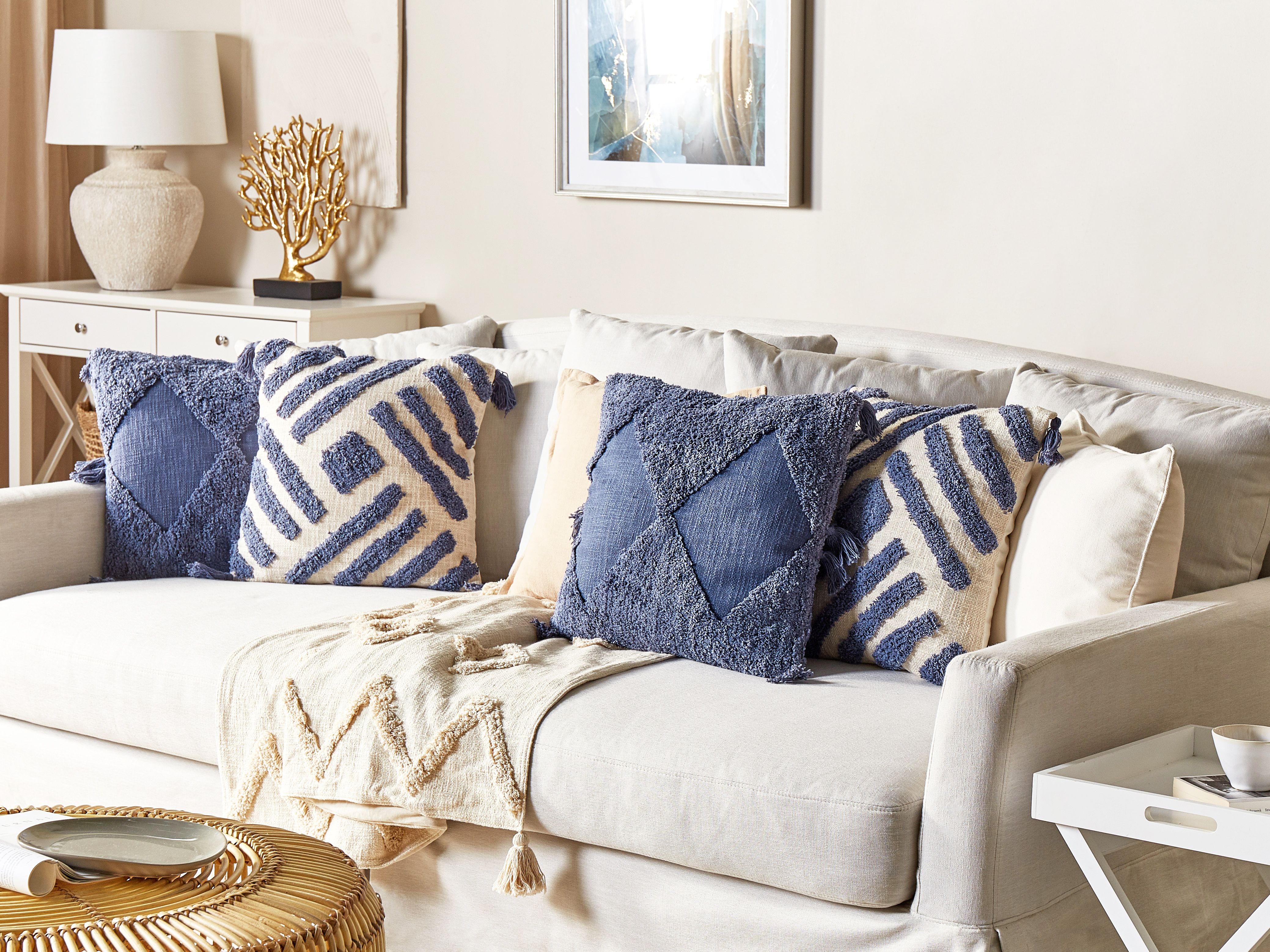Throw Cushion JACARANDA Cotton 45 x 45 cm Blue Geometric Pattern